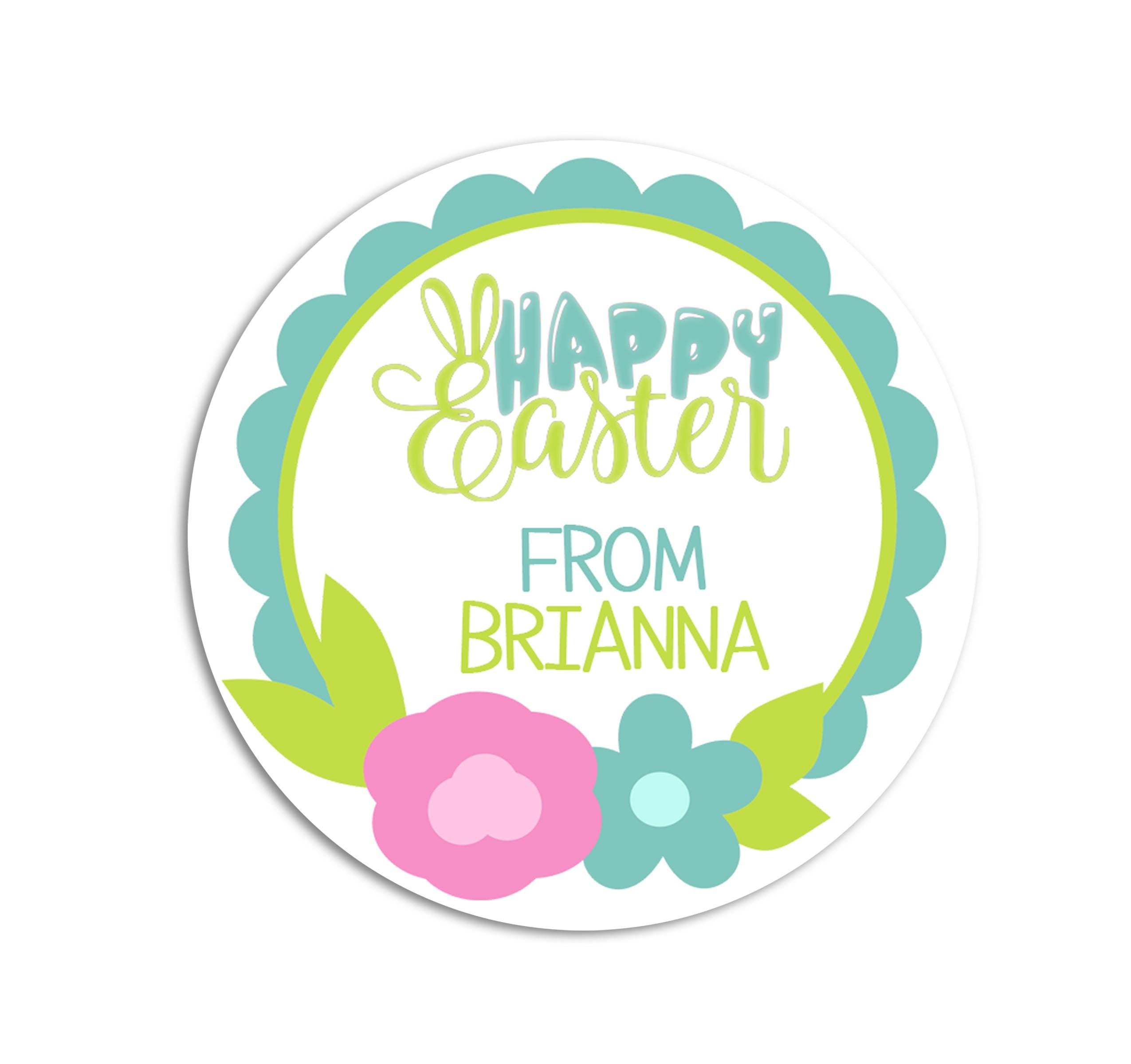 Personalized Easter Flowers Stickers, Kids Easter Classroom Treat Bag Labels