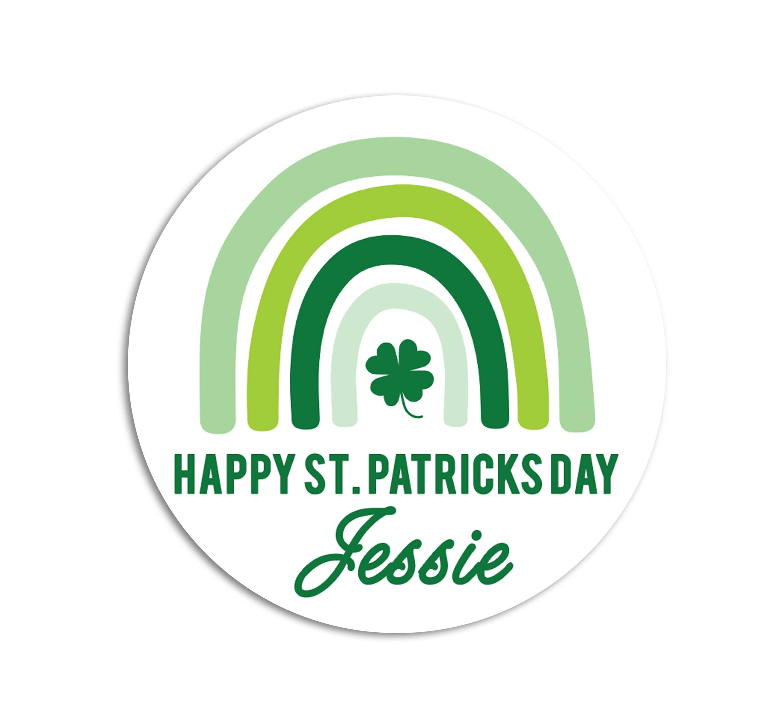 St. Patricks Day Stickers, Personalized Green Rainbow Shamrock Round Stickers, St. Patrick's Day Classroom Stickers, Treat Bag Stickers
