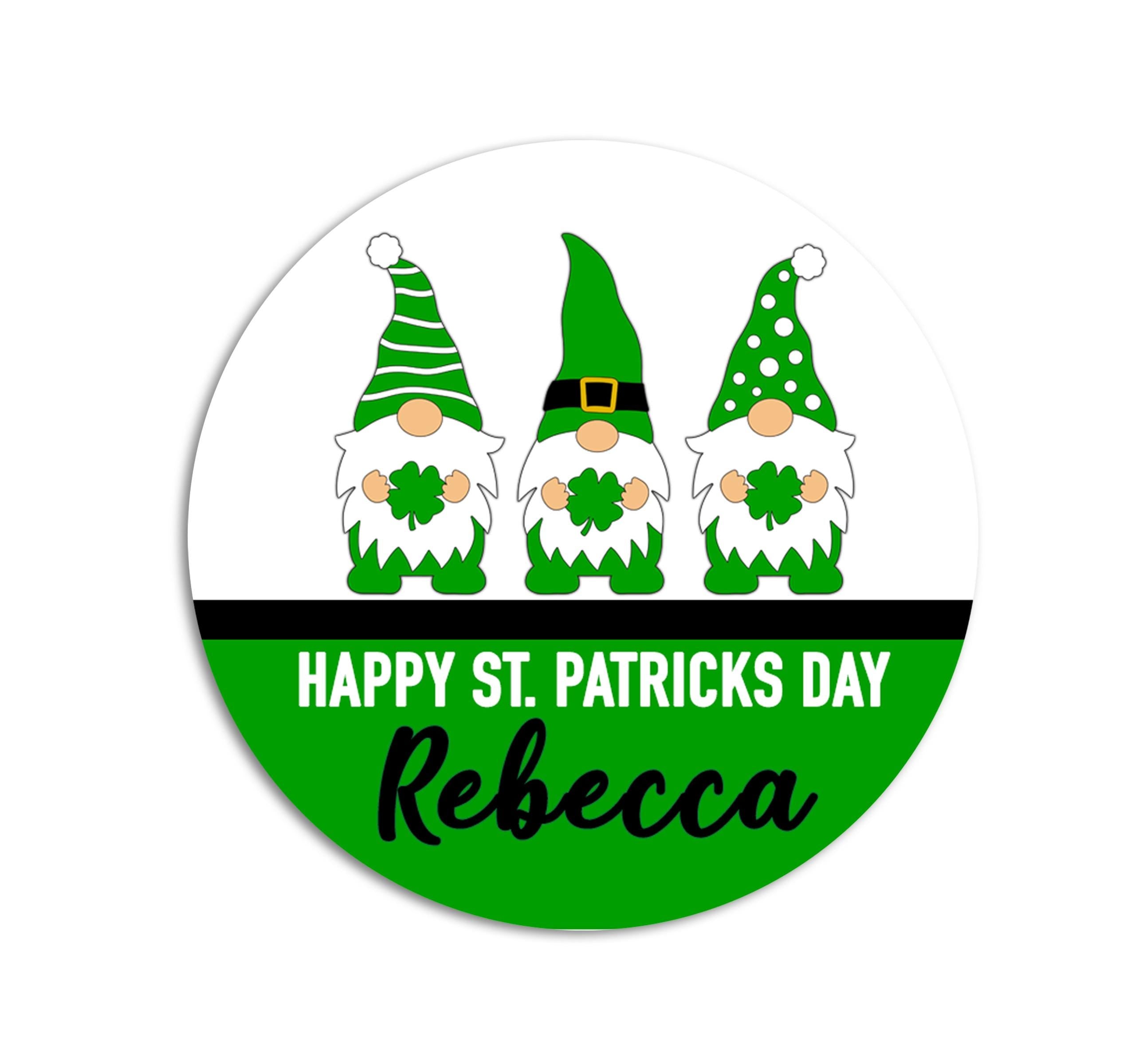 St. Patricks Day Stickers, Personalized Green Gnomes with Shamrock Round Stickers, St. Patrick's Day Classroom Stickers, Treat Bag Stickers