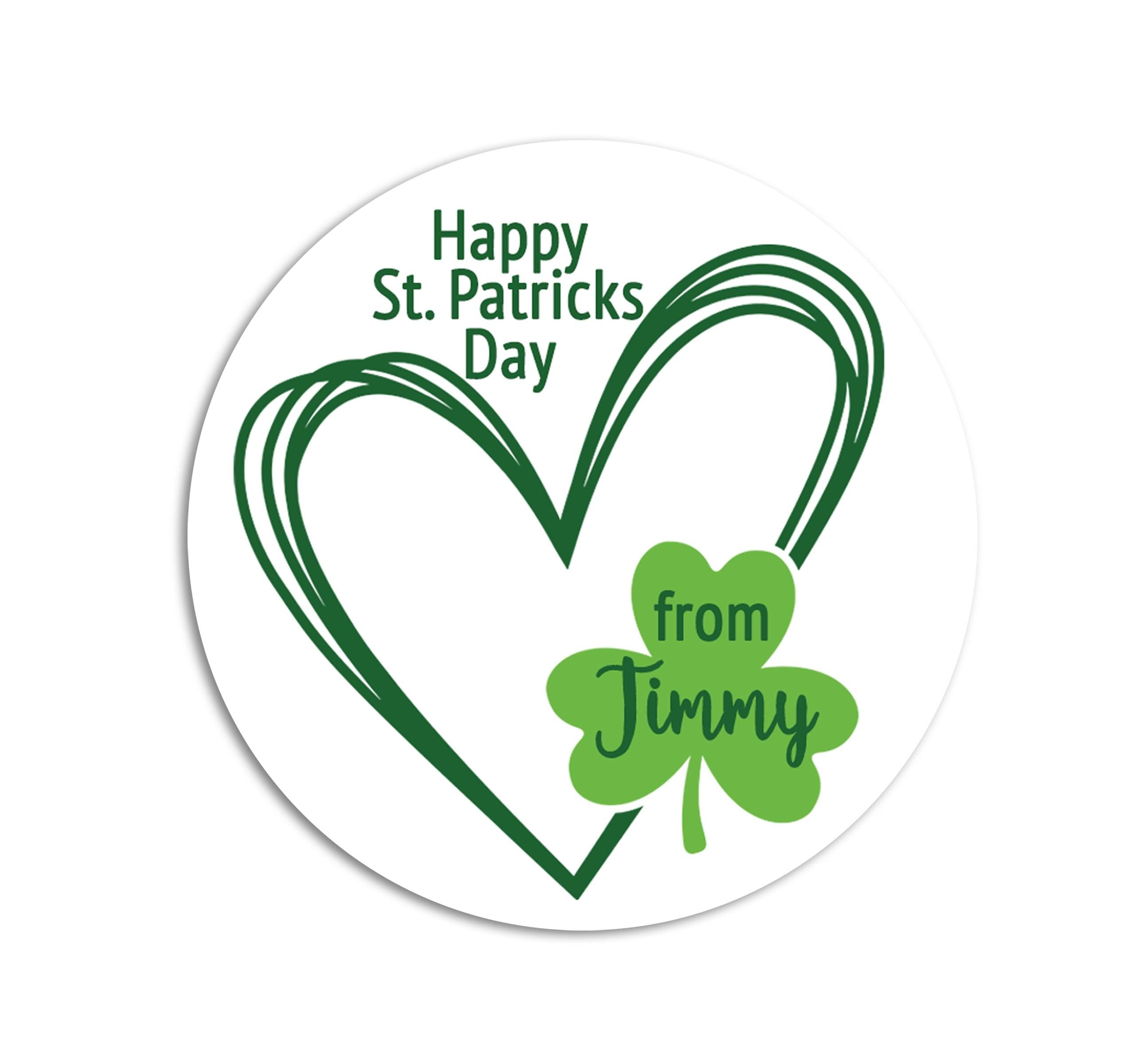 St. Patricks Day Stickers, Personalized Hearts with Shamrock Round Stickers, St. Patrick's Day Classroom Stickers, Treat Bag Stickers