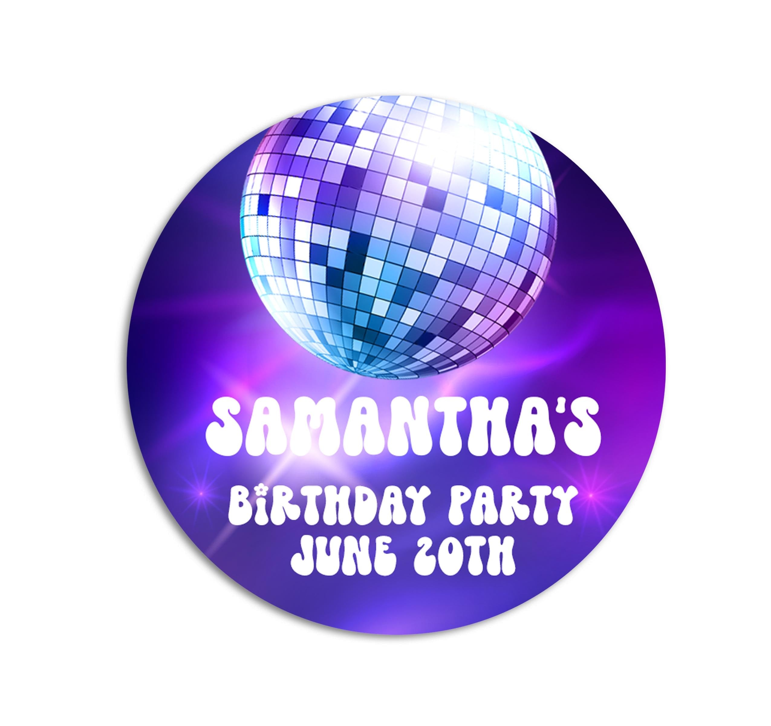 Disco Birthday Party Stickers, Personalized Disco Ball Round Labels