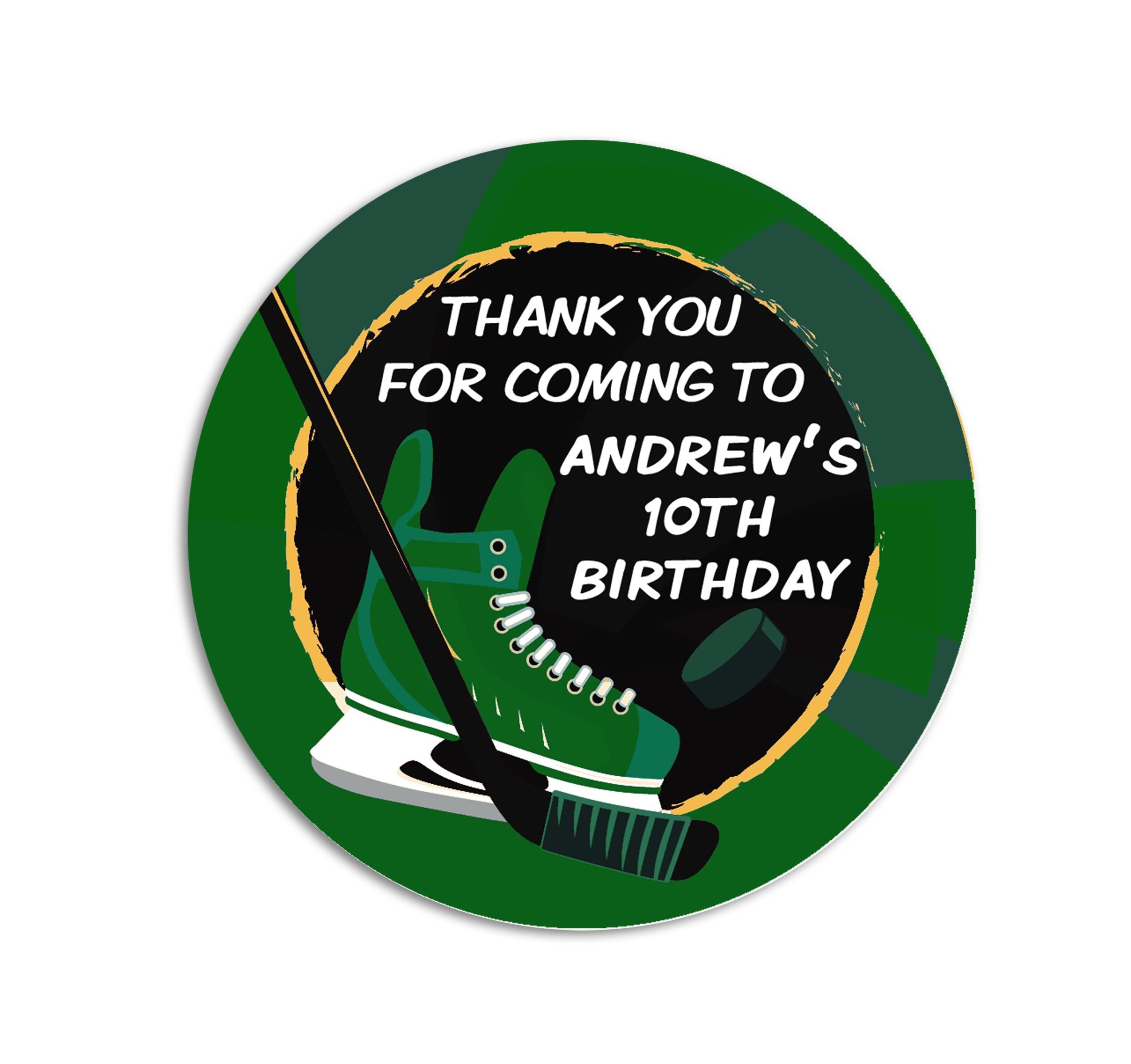 Hockey Skate Stick Birthday Party Favor Stickers, Happy Birthday Labels, Custom Birthday Party Favor Labels, Personalized Round Stickers