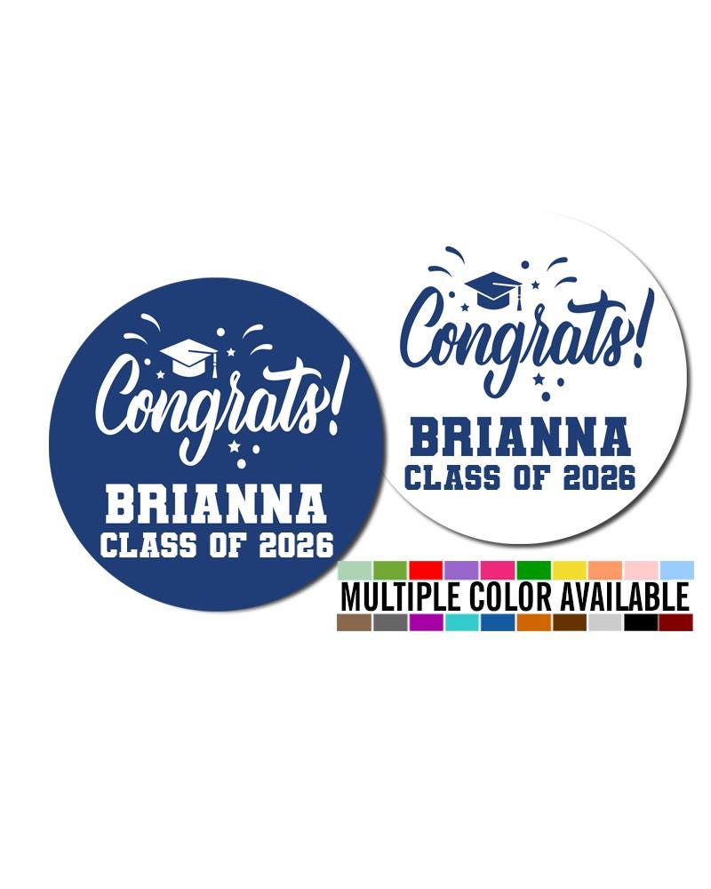 Congrats Graduation Stickers, Class of 2026 Personalized Grad Party Favor Labels