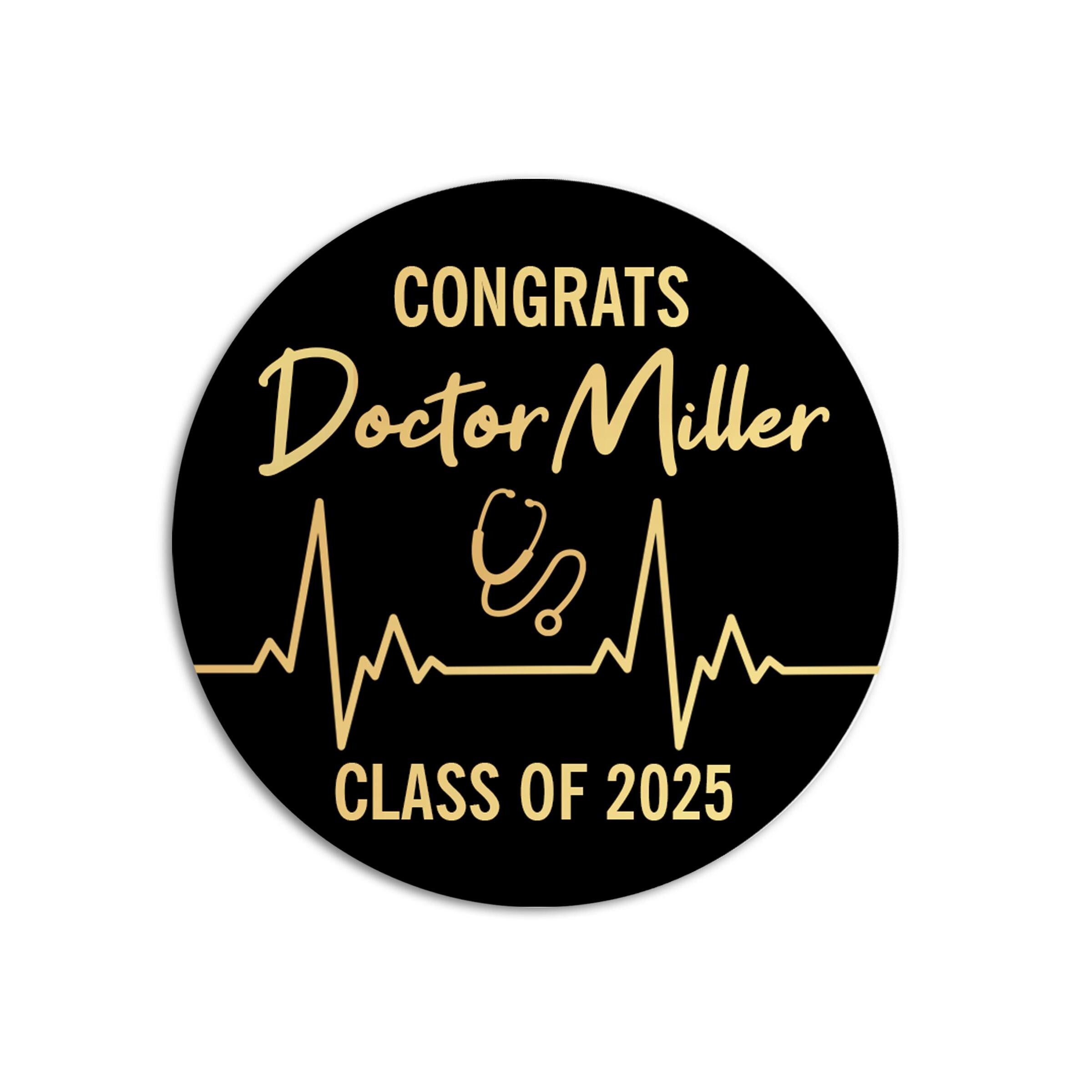 Graduation Favor Stickers, PhD Degree Black & Gold Foil, Doctoral Grad Class of 2026