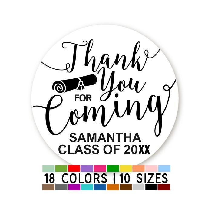 Thank You For Coming Grad Sticker | Personalized Round Graduation Party Sticker Labels | Class of 2026 Stickers | Diploma Graduation Sticker