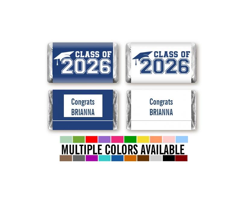 Graduation Mini Chocolate Bar Wrapper Stickers, Class of 2026 Personalized Grad Party Favors