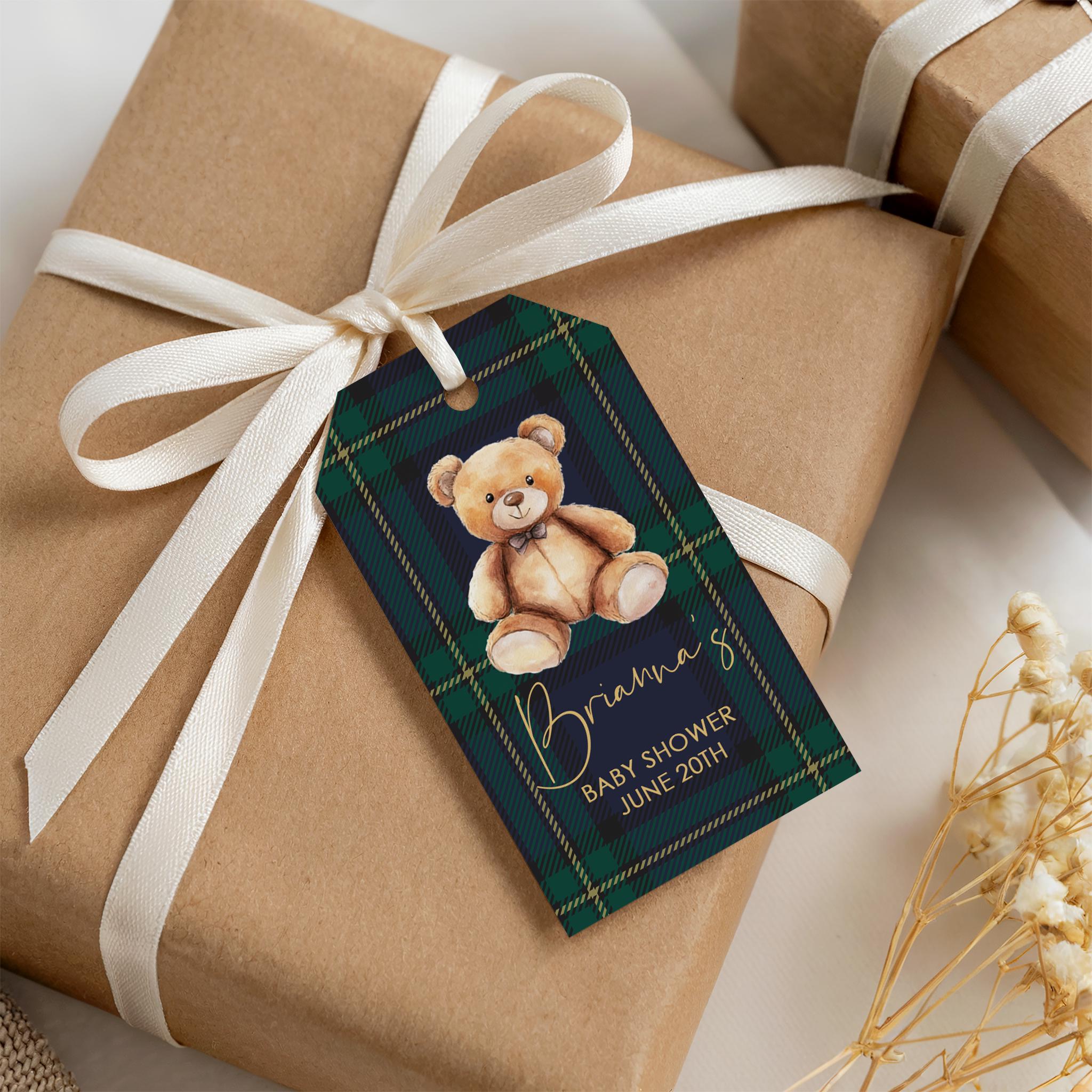 Teddy Bear Baby Shower Thank You Cards, Personalized Tartan Plaid Stationary