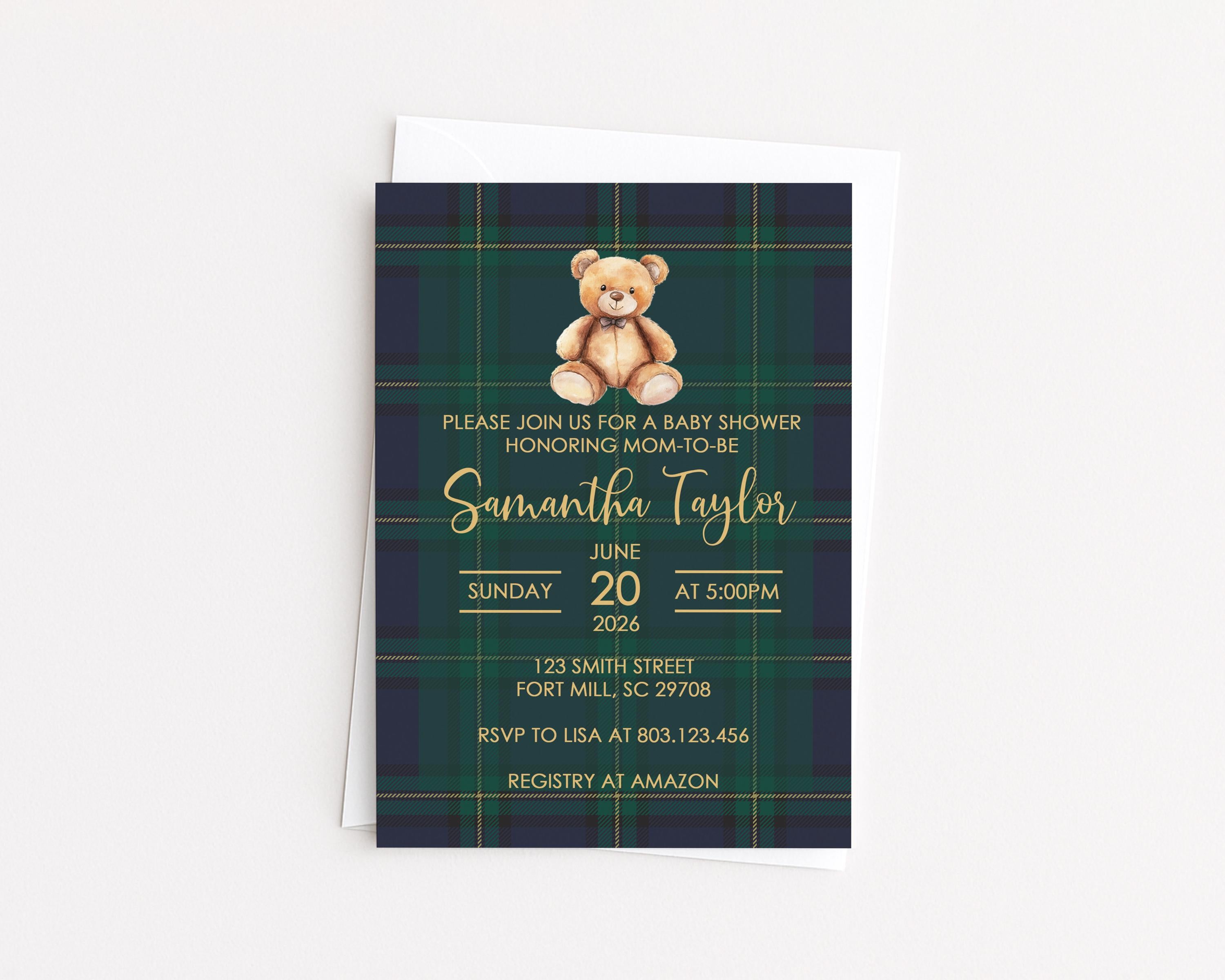 Teddy Bear Baby Shower Diaper Raffle Cards, Teddy Bear Plaid baby shower games