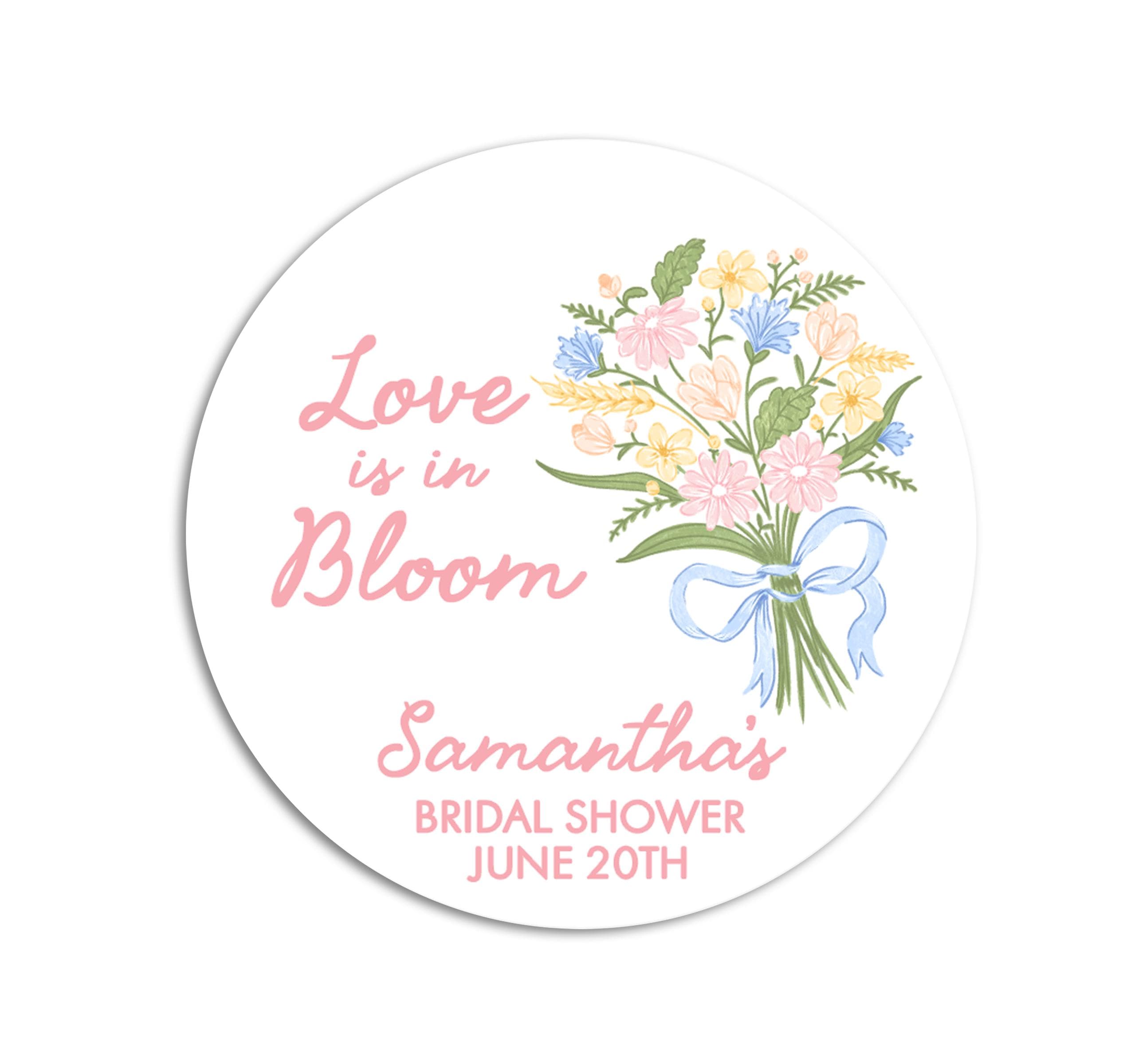Love is in Bloom Stickers, Floral Bridal Shower Favor Labels, Engagement & Bachelorette Flower Gift