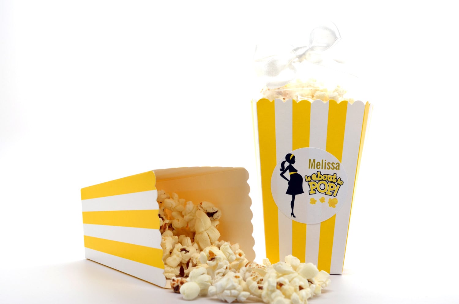 Personalized Yellow Stripe Popcorn Boxes – Baby Shower Favors (Set of 12)