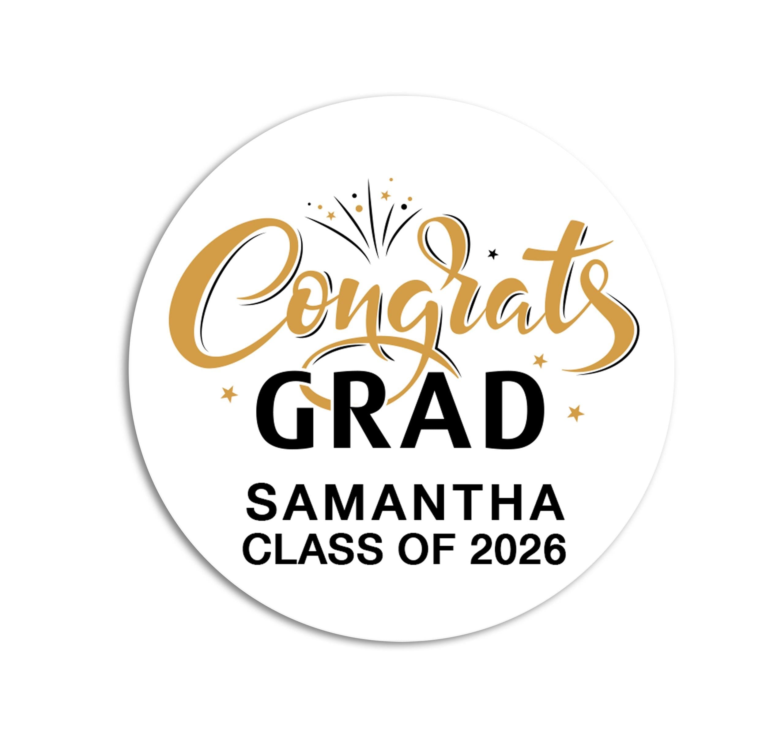 Congrats Grad Sticker, Personalized Graduation Stickers, Class of 2026, Graduate Party Labels