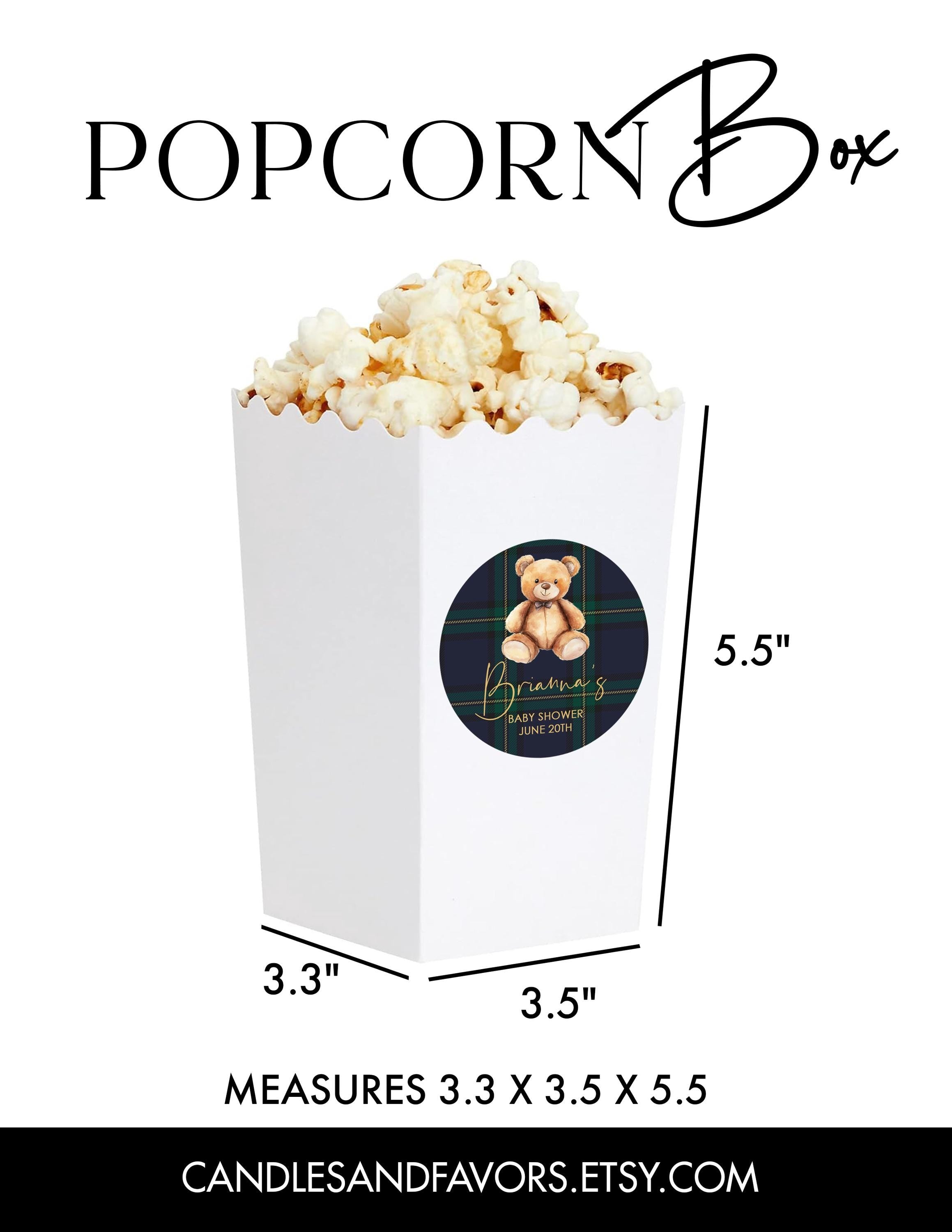 Teddy Bear Plaid Popcorn Favor Boxes, Personalized Treat Boxes, Baby Shower Favors - Set of 12