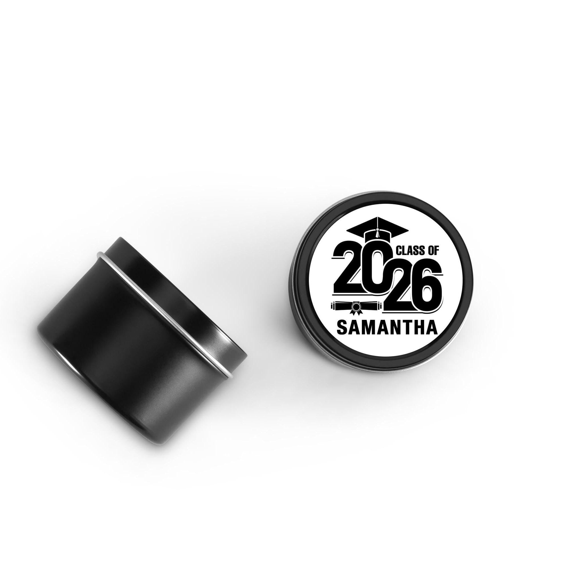 Graduation Candle Favors, Grad Bulk Party Favors, Class of 2026 Black Candle Tin