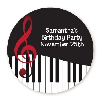 Music Notes Piano Birthday Party Favor Stickers, Happy Birthday Labels, Custom Birthday Party Favor Labels, Round Stickers