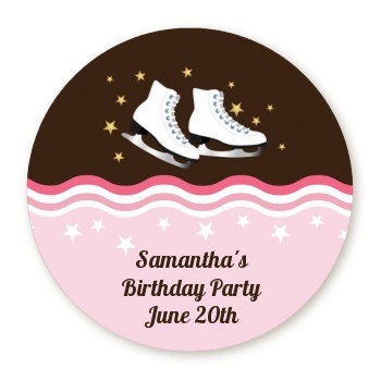 Ice Skating Birthday Party Favor Stickers, Happy Birthday Labels, Custom Birthday Party Favor Labels, Personalized Round Stickers