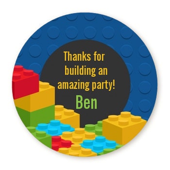 Building Blocks Birthday Party Favor Stickers, Happy Birthday Labels, Custom Birthday Party Favor Labels, Round Stickers