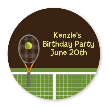 Tennis Birthday Party Favor Stickers, Personalized Round Labels
