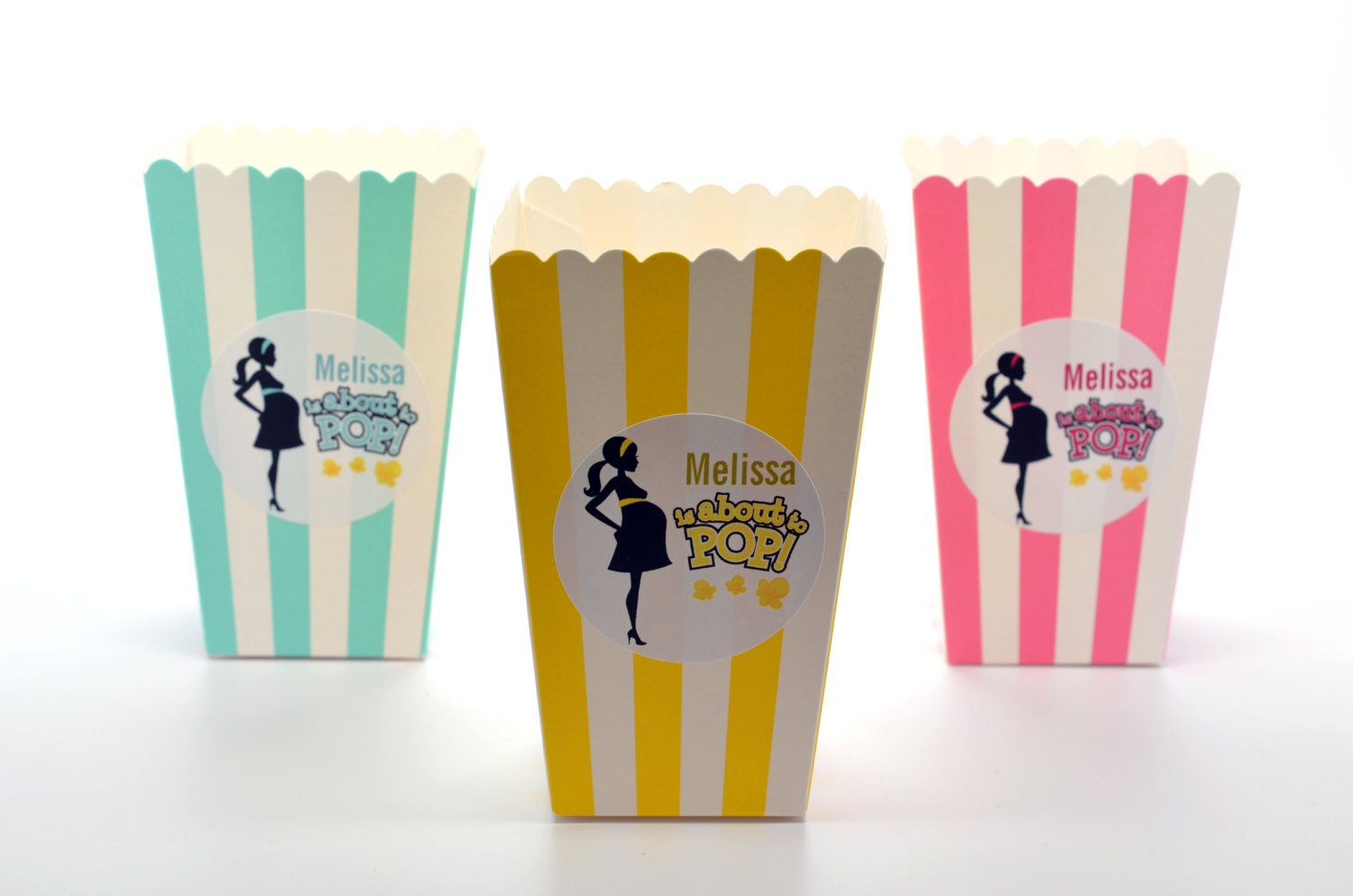 Personalized Baby Shower Popcorn Boxes - Red and White Stripes (Set of 12)