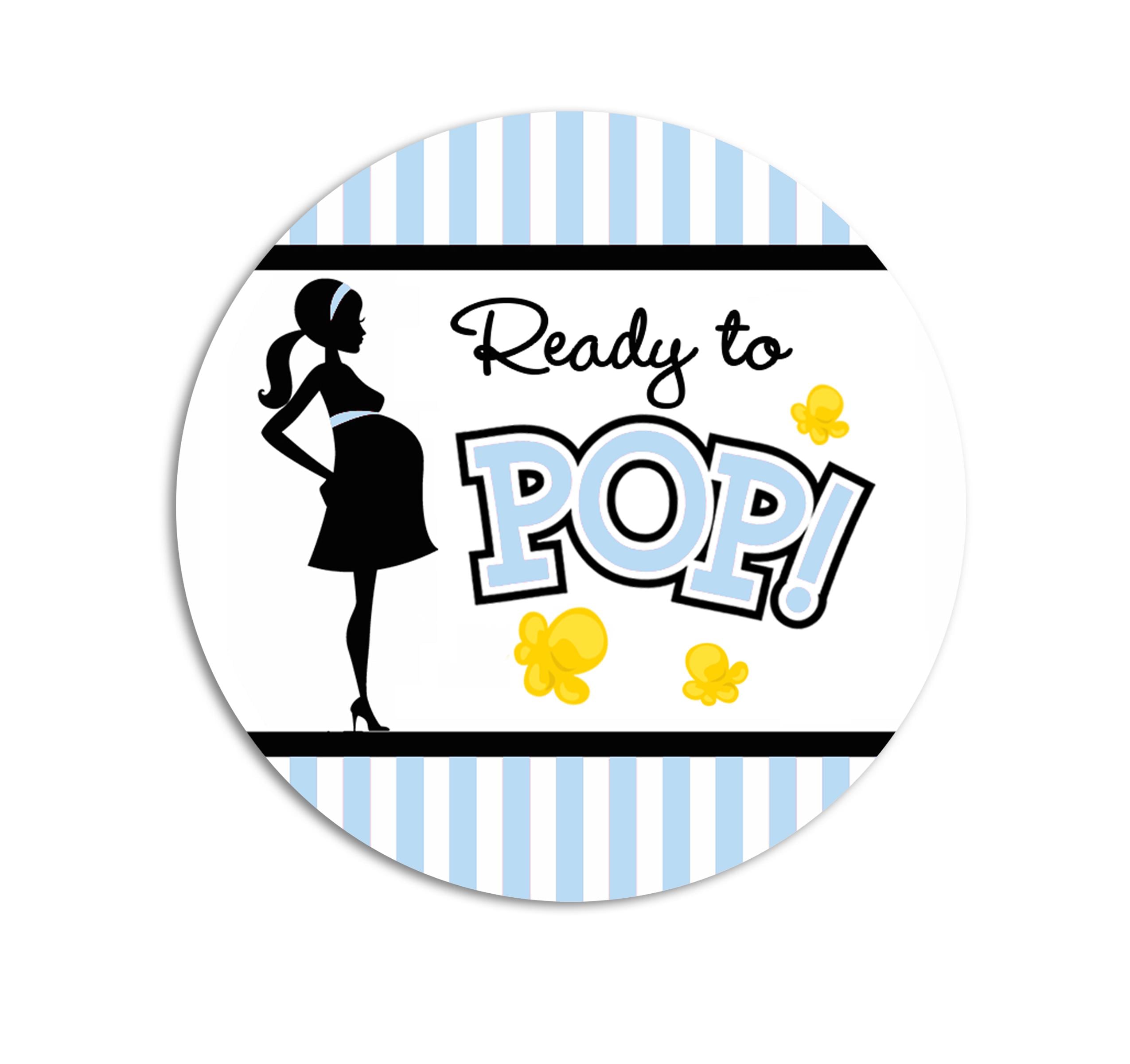 Ready To Pop Baby Boy Stickers, Mommy Blue Baby Shower Labels