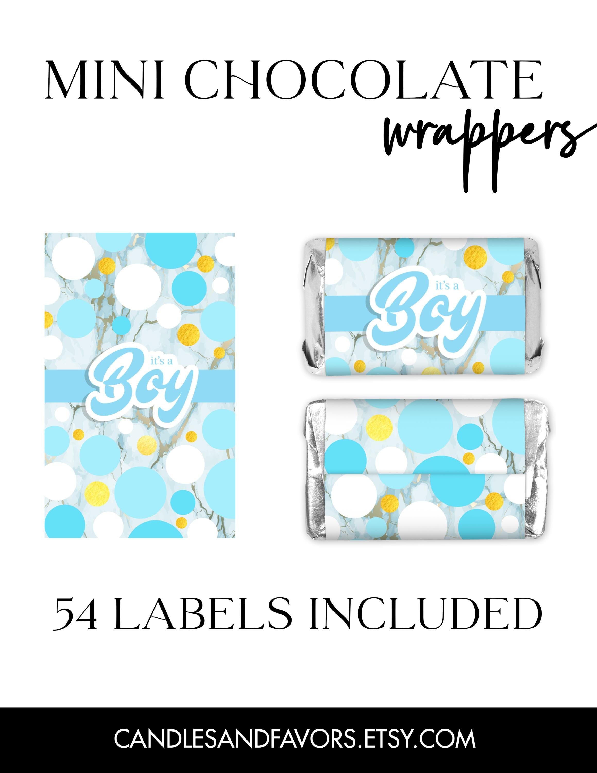 It's A Boy Mini Chocolate Bar Stickers, Blue Gold Baby Shower Candy Labels - 54 Ct
