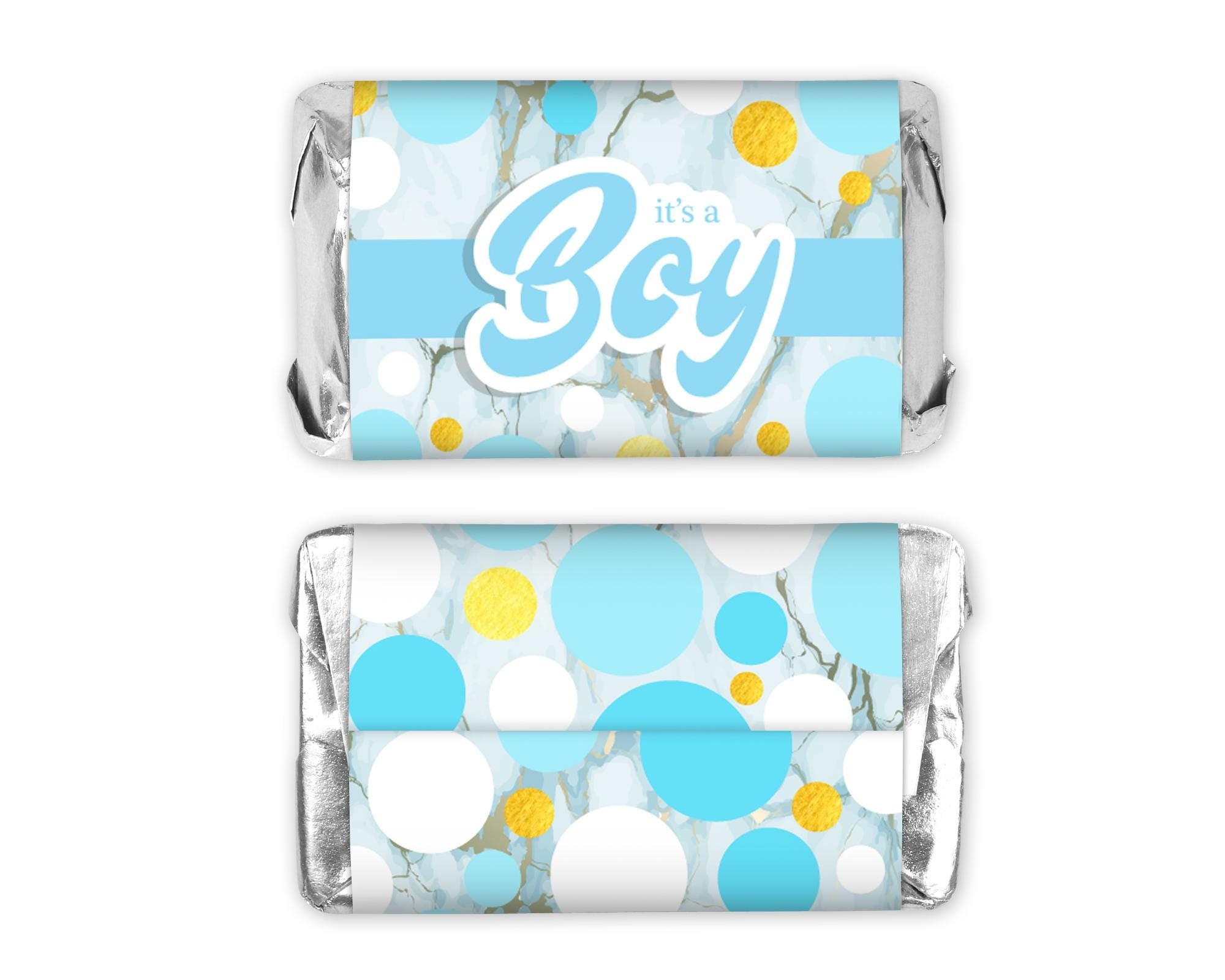 It's A Boy Mini Chocolate Bar Stickers, Blue Gold Baby Shower Candy Labels - 54 Ct
