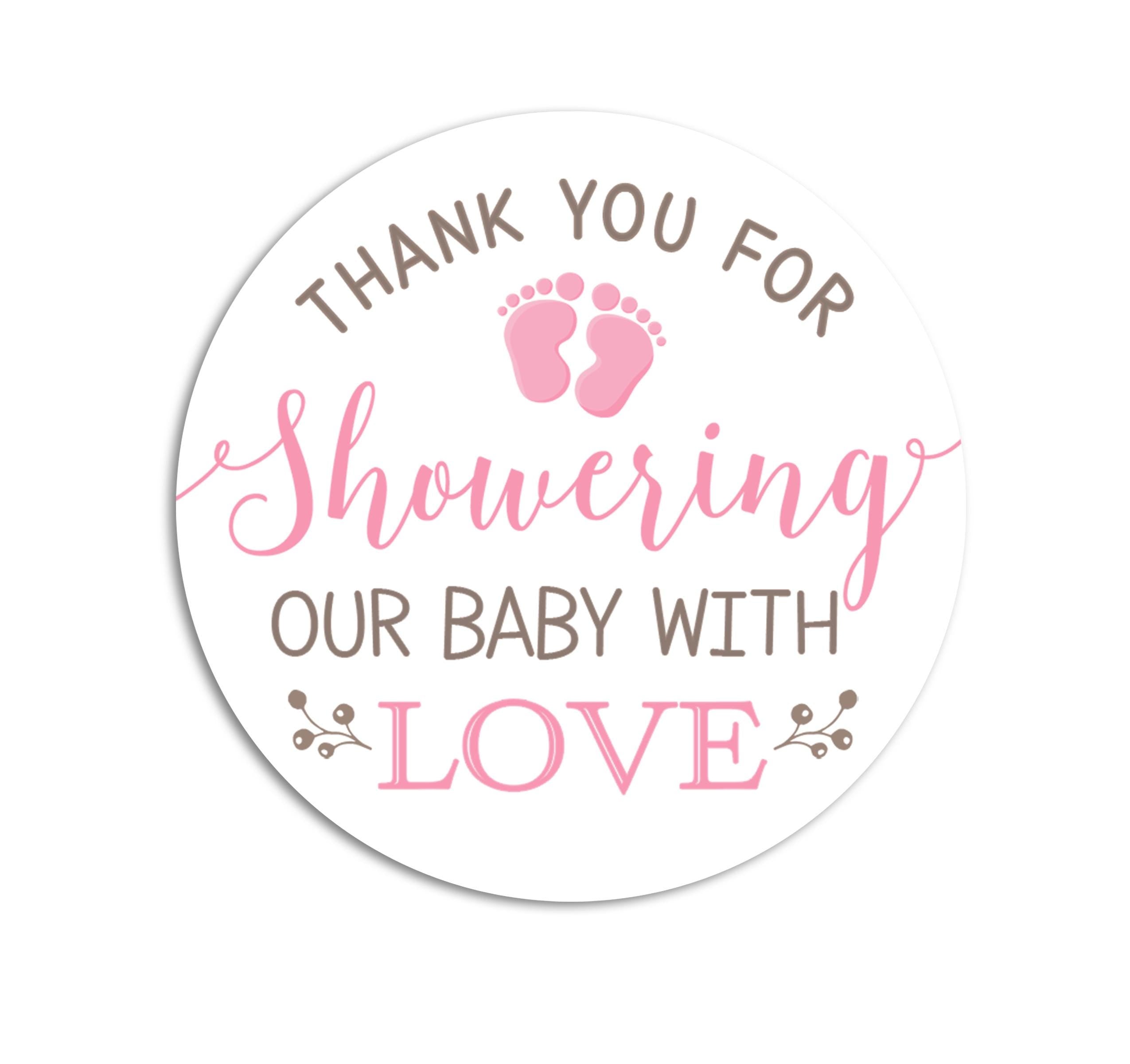 Thank You For Showering Our Baby With Love, Personalized Round Baby Shower Stickers