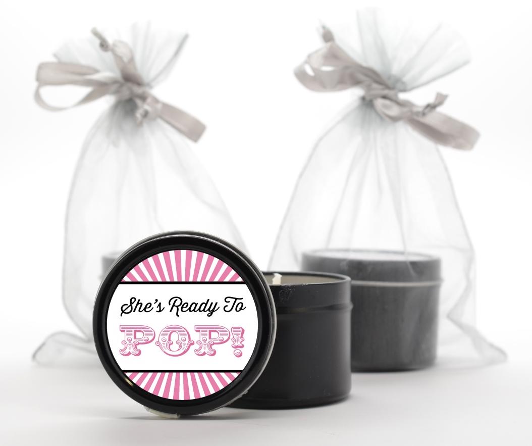 She's Ready To Pop Stickers, Pink Circus Baby Shower Labels, It's A Girl Favors