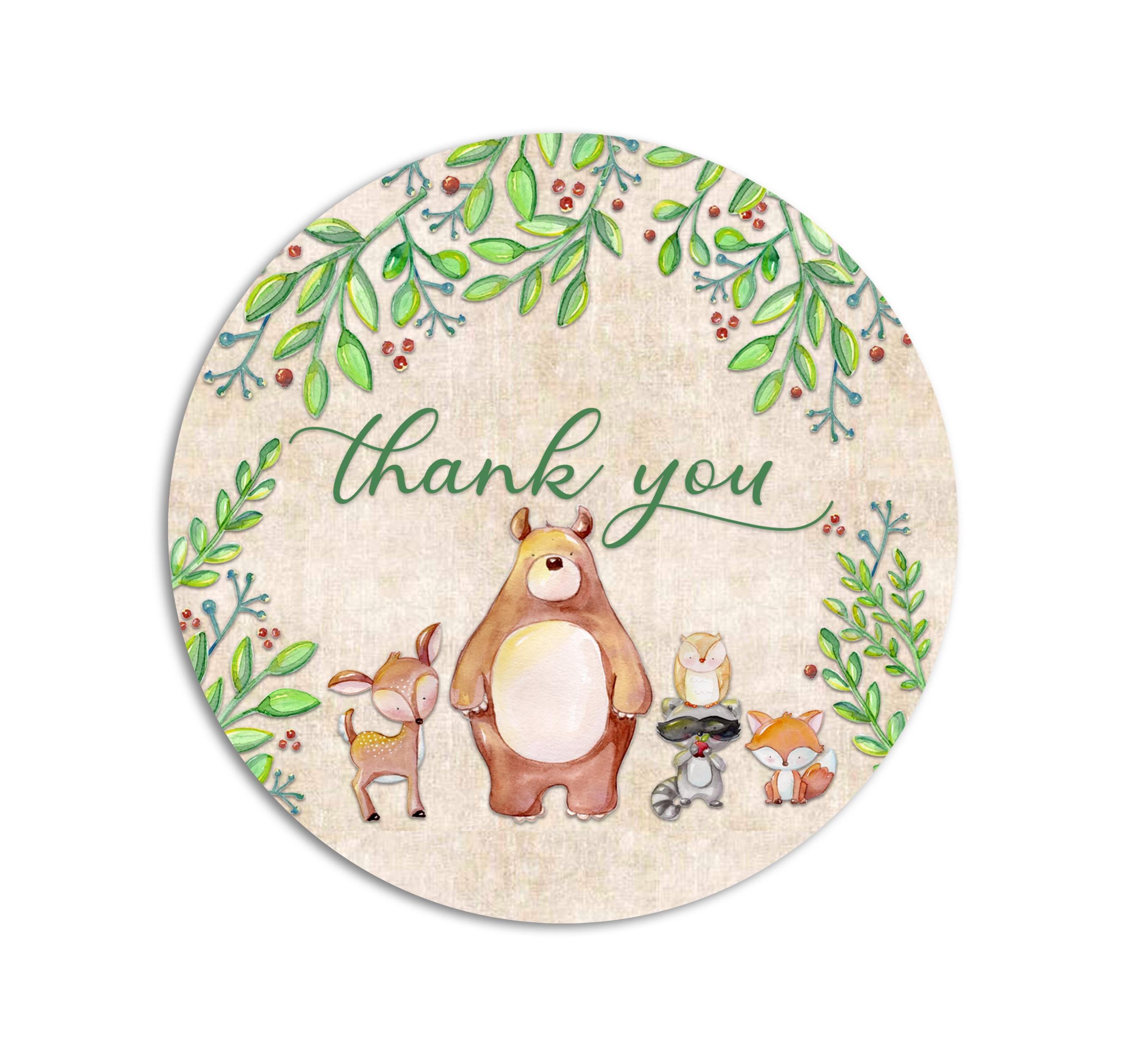 Woodland Baby Shower Favor Stickers, Woodland Animals Thank You Labels