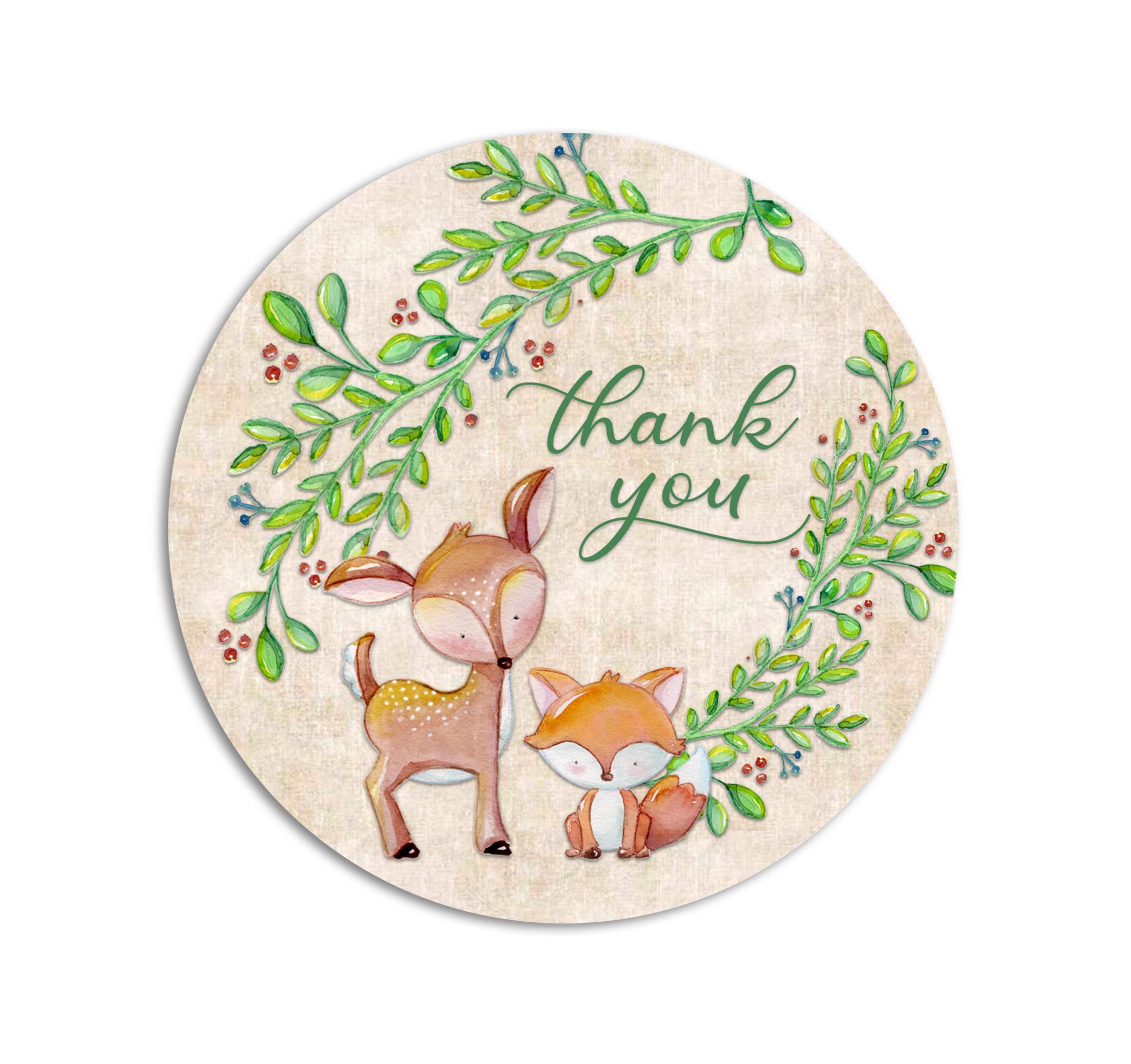 Woodland Baby Shower Favor Stickers, Woodland Animals Thank You Labels
