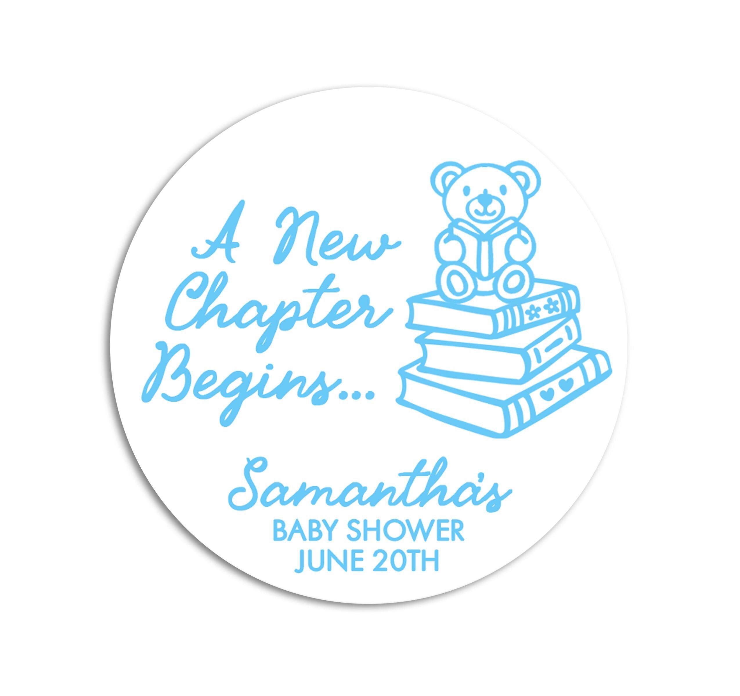A New Chapter Begins Baby Shower Stickers, Teddy Bear Labels, Book Themed Favors