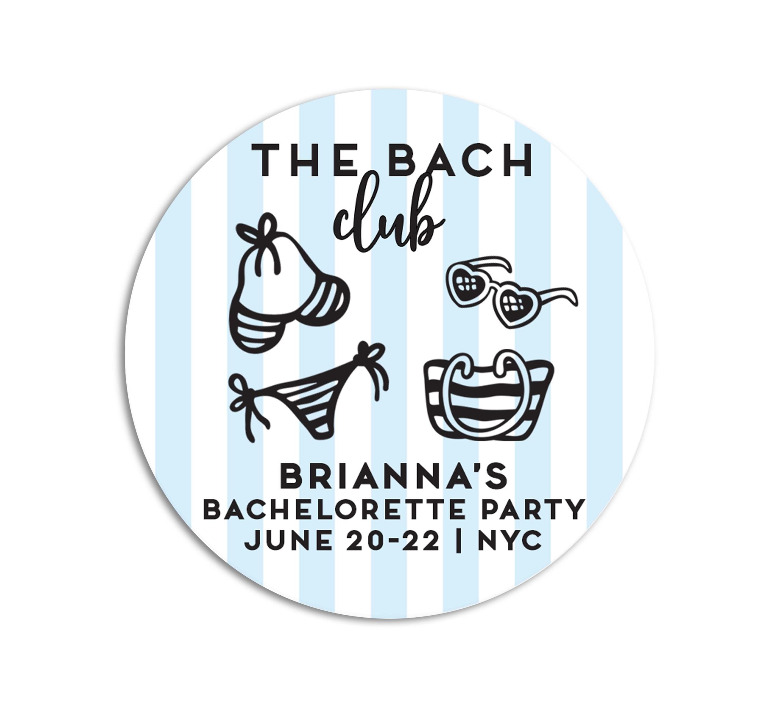 Bachelorette Club Stickers, Bridal Shower Favors, Coastal Beach Bach Labels