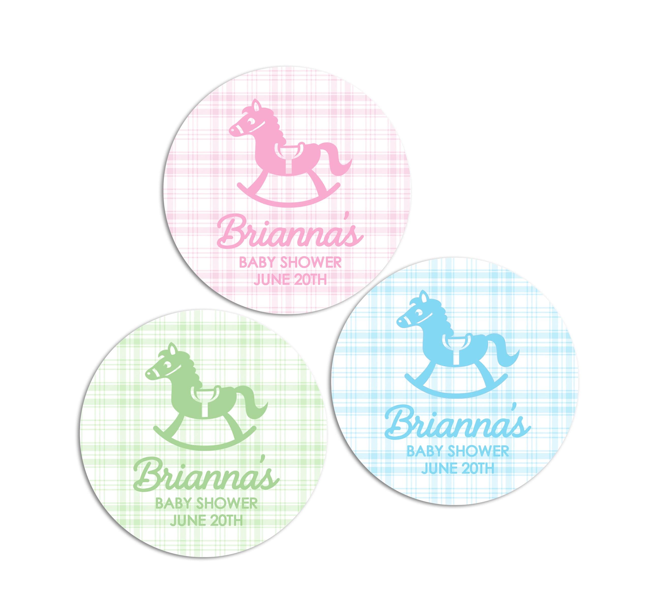 Rocking Horse Baby Shower Stickers, Plaid Favor Labels, Thank You Stickers Party Favors