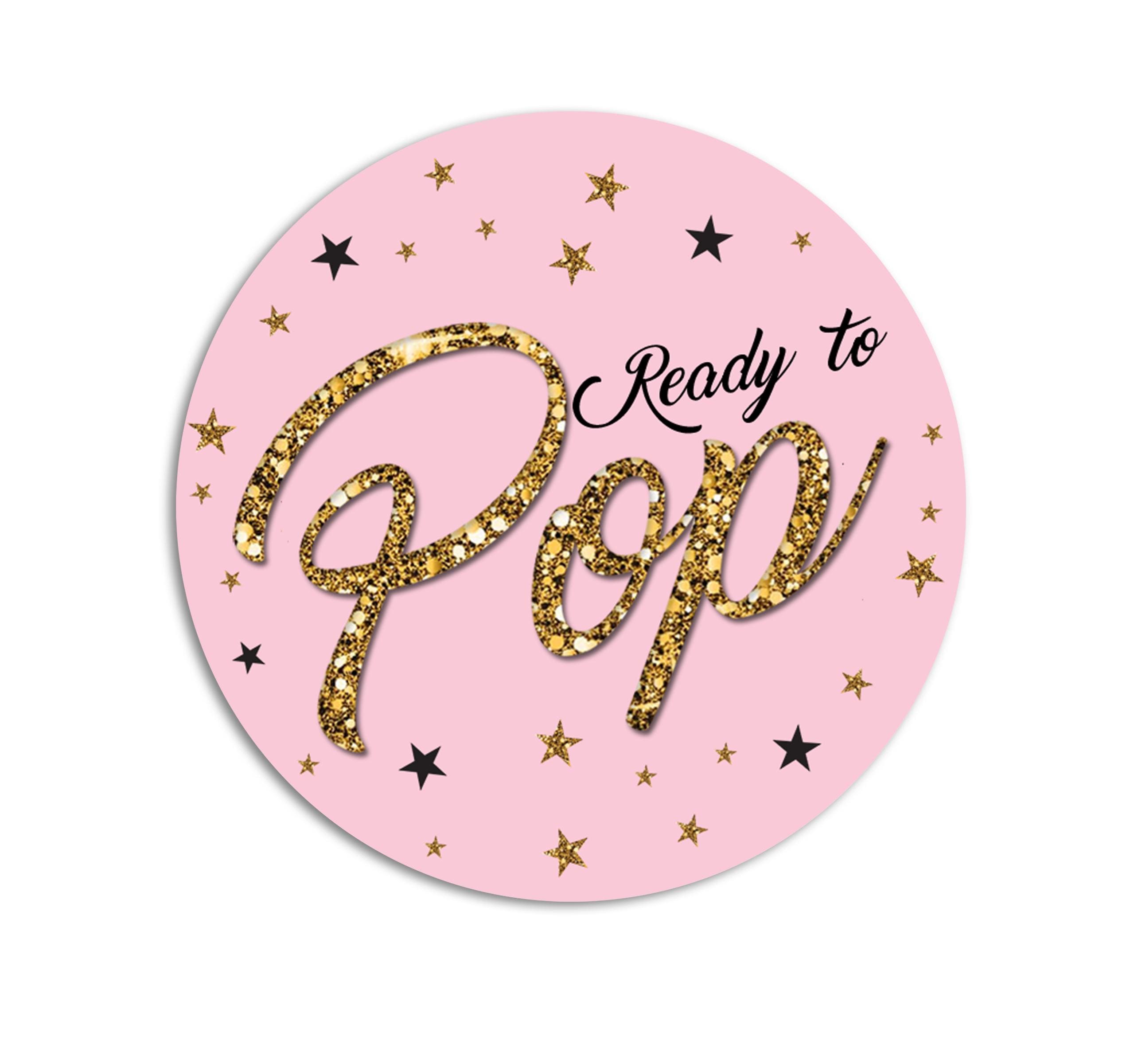 Ready To Pop Pink Gold Glitter, Stickers for Baby Shower, Baby Girl Party Favors