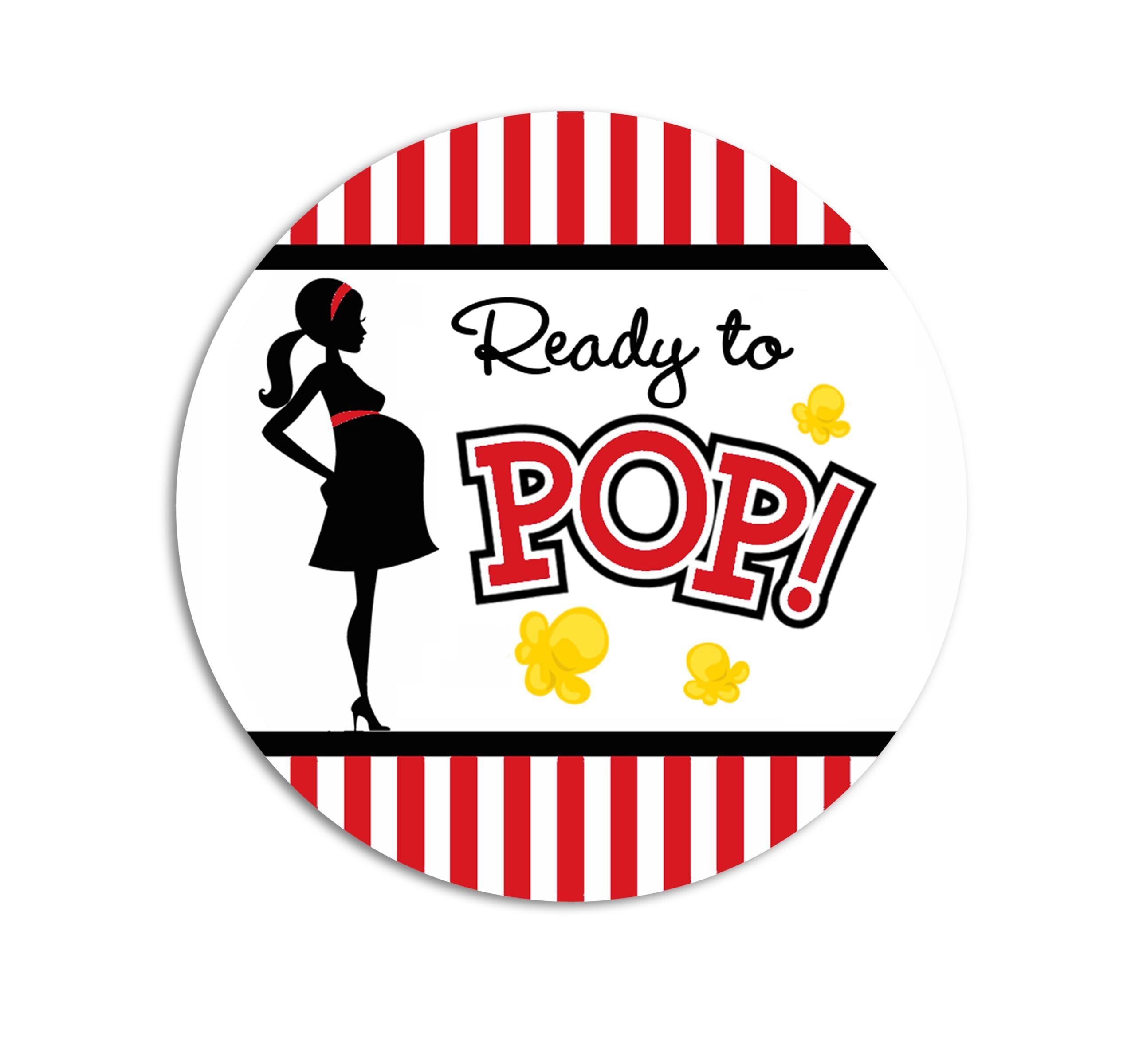 Ready To Pop Baby Shower Stickers, Mommy Red Black Baby Shower Labels