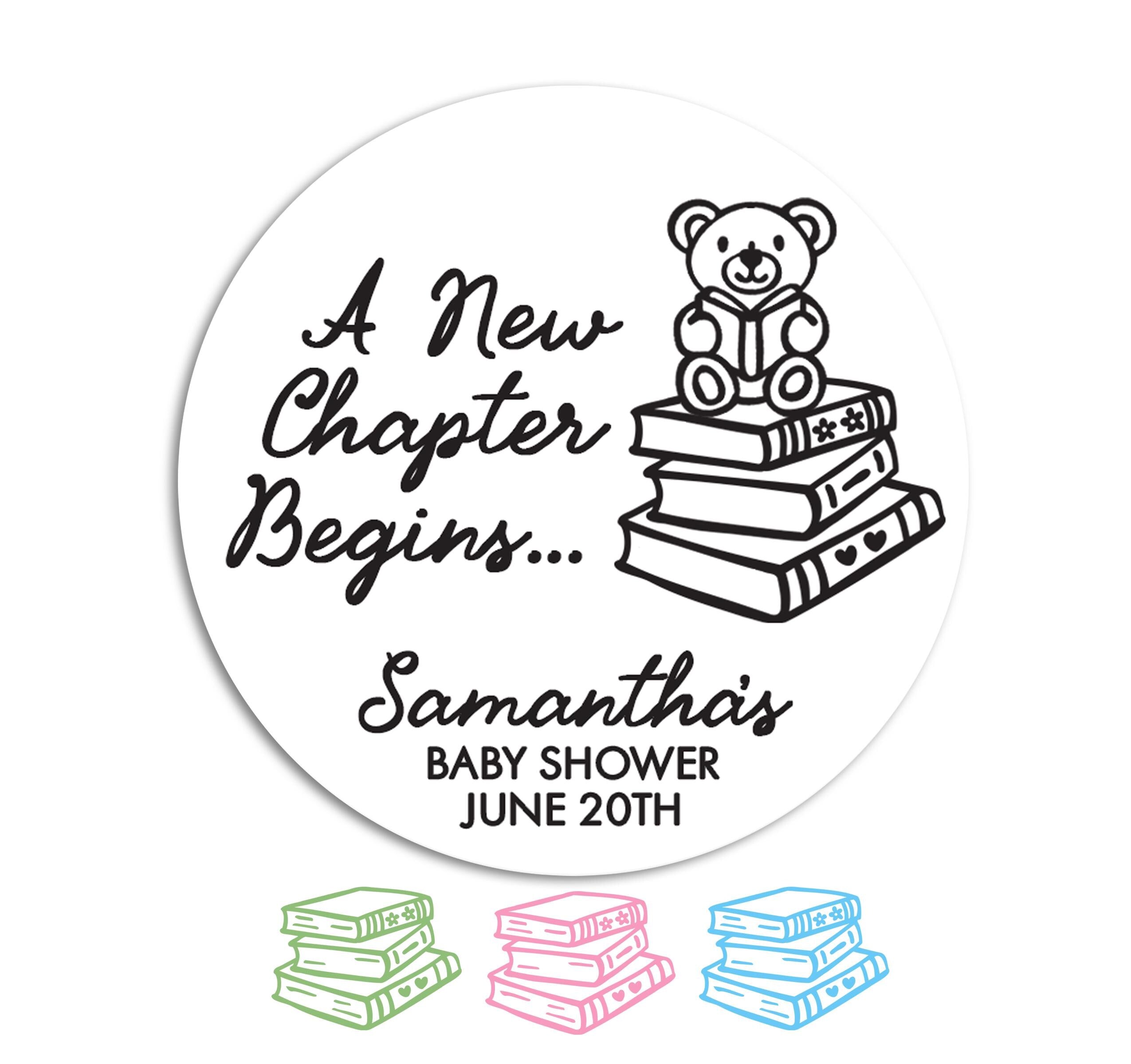 A New Chapter Begins Baby Shower Stickers, Teddy Bear Labels, Book Themed Favors