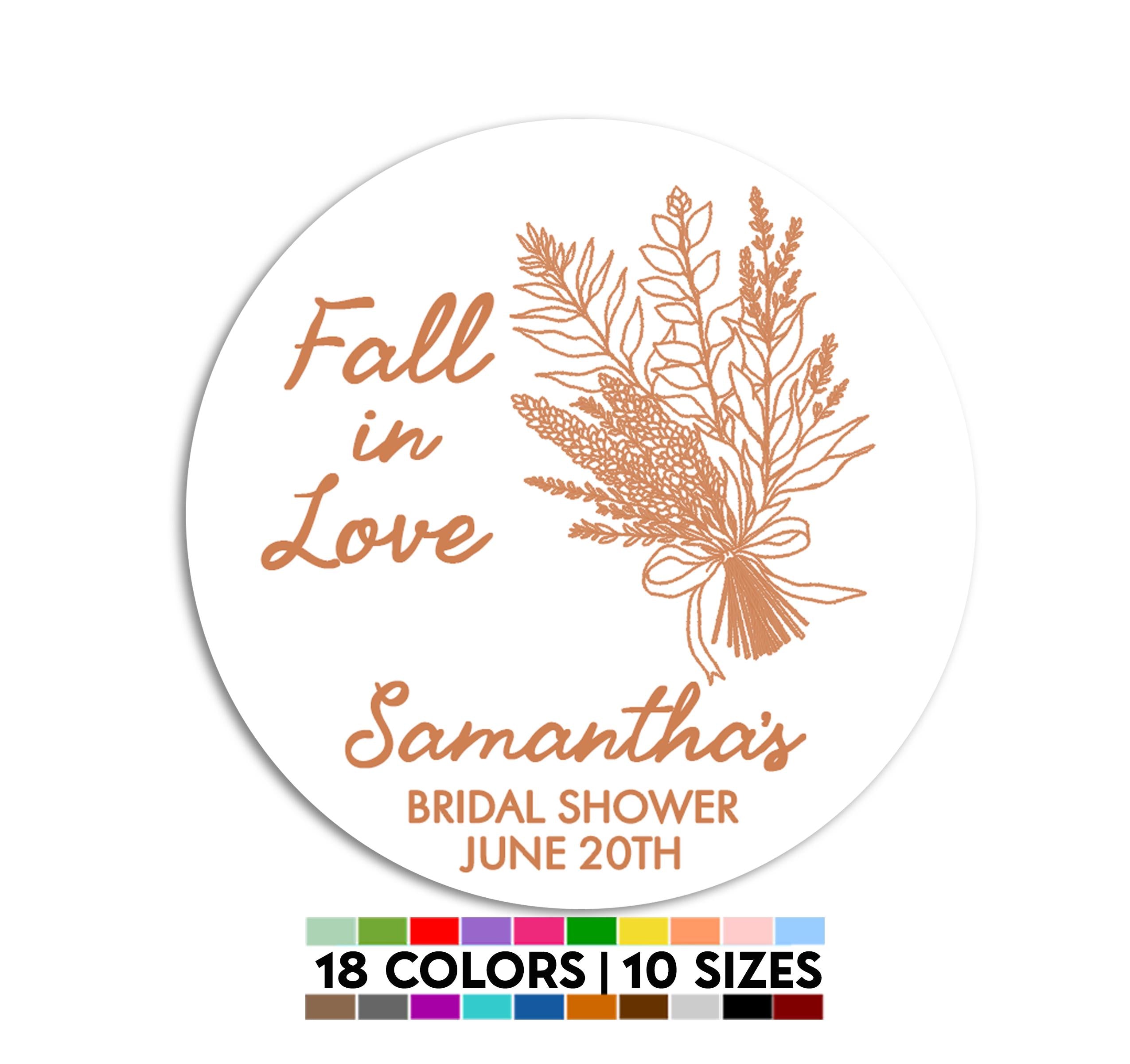 Fall in Love Stickers, Floral Bridal Shower Favor Labels, Engagement & Bachelorette Flower Gift