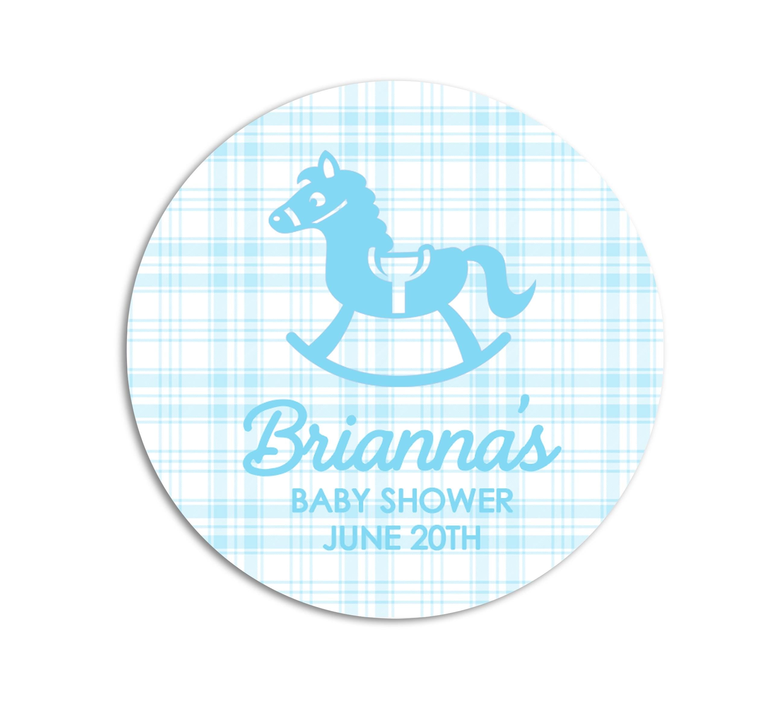 Rocking Horse Baby Shower Stickers, Plaid Favor Labels, Thank You Stickers Party Favors