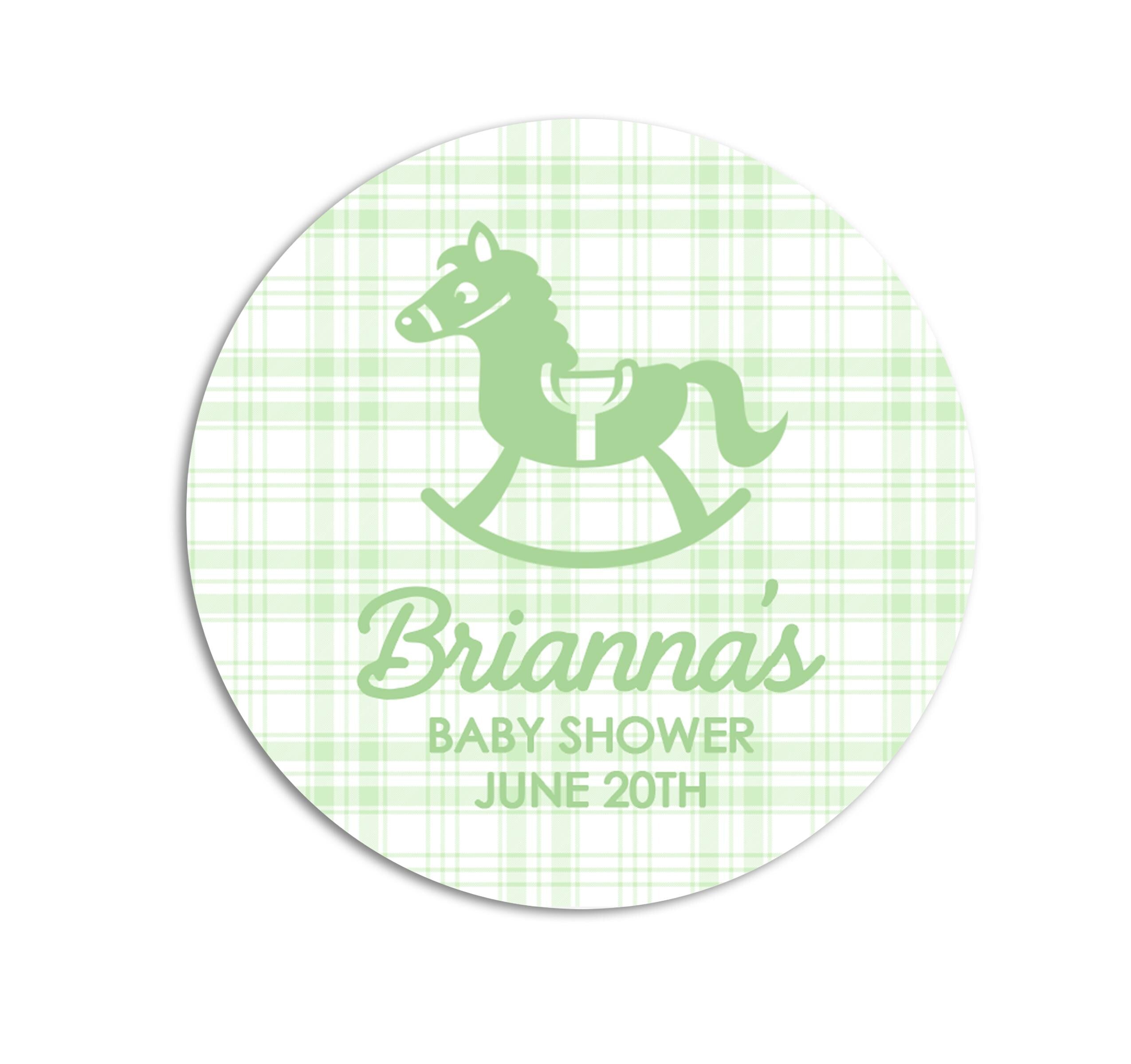 Rocking Horse Baby Shower Stickers, Plaid Favor Labels, Thank You Stickers Party Favors
