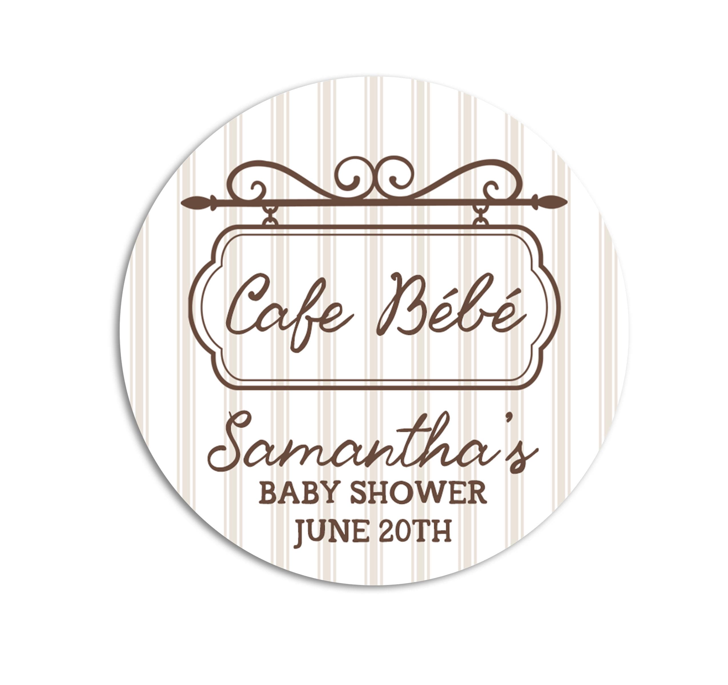 Cafe Bebe Personalized Coffee Cup Stickers, Baby is Brewing Favor Labels, Parisian Baby Shower