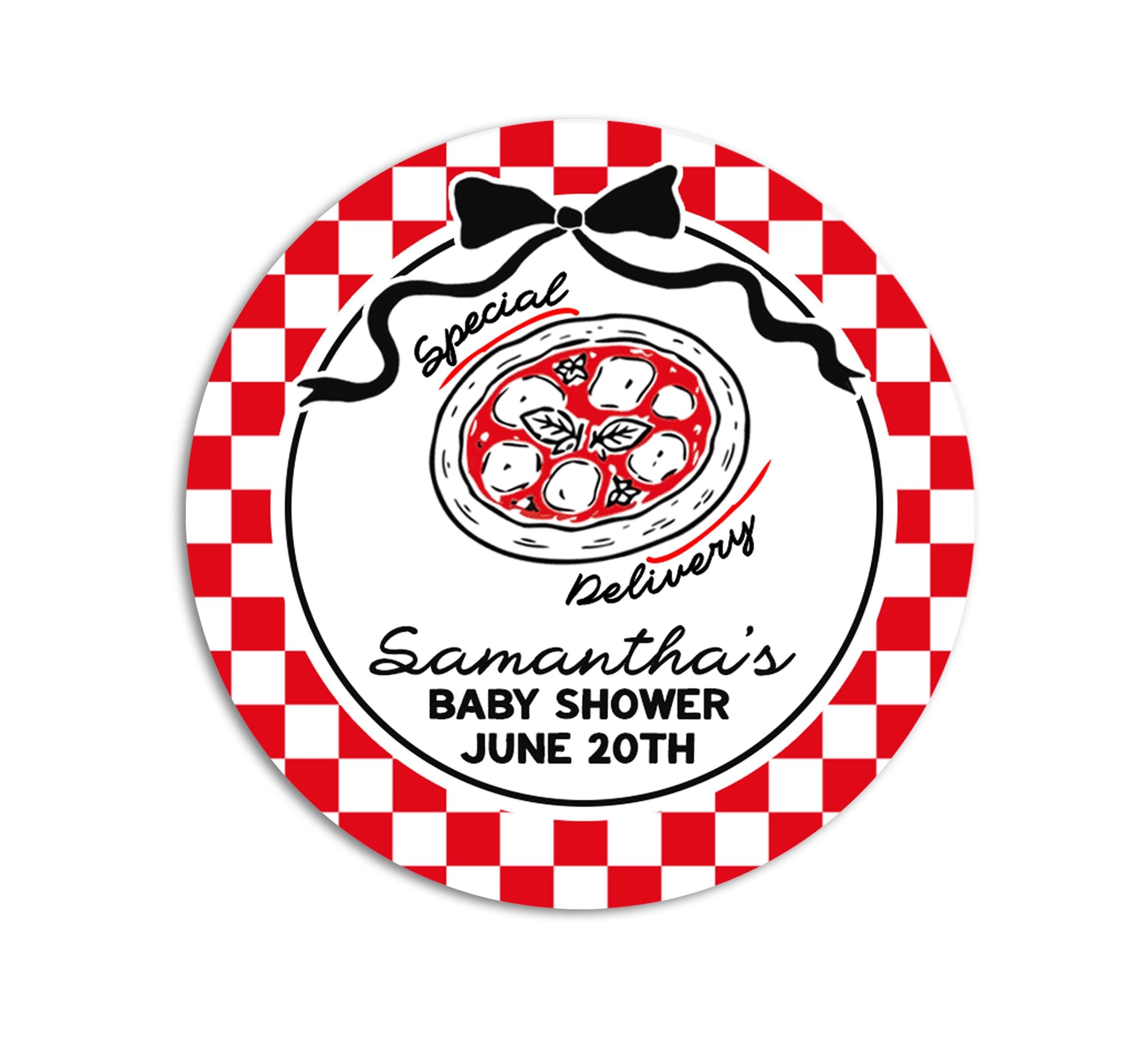 Personalized Pizza Baby Shower Stickers, Special Delivery Little Slice Heaven Favor Labels