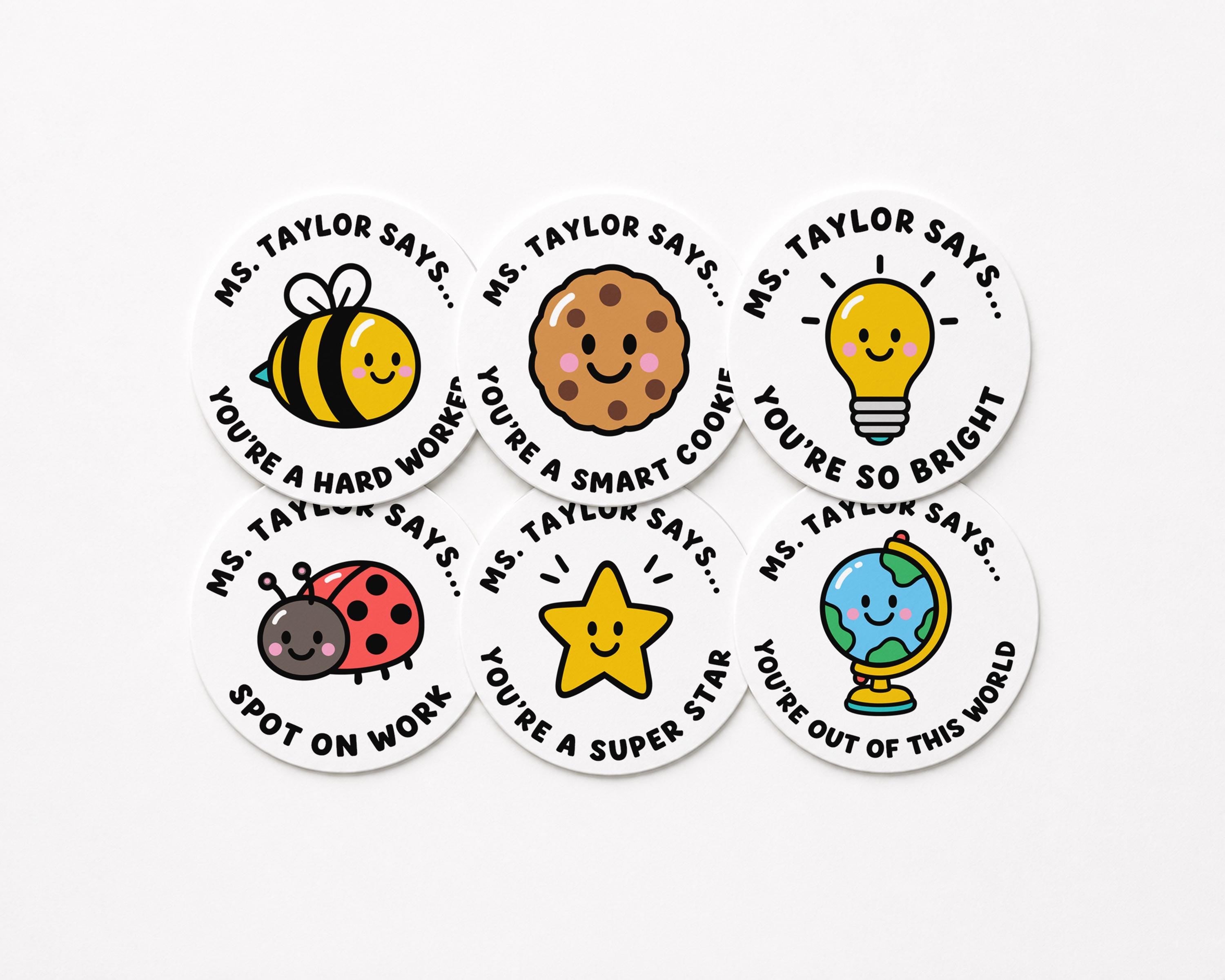 Personalized Teacher Reward Stickers, Custom Name Grading Labels, Elementary School Classroom Motivation Seals