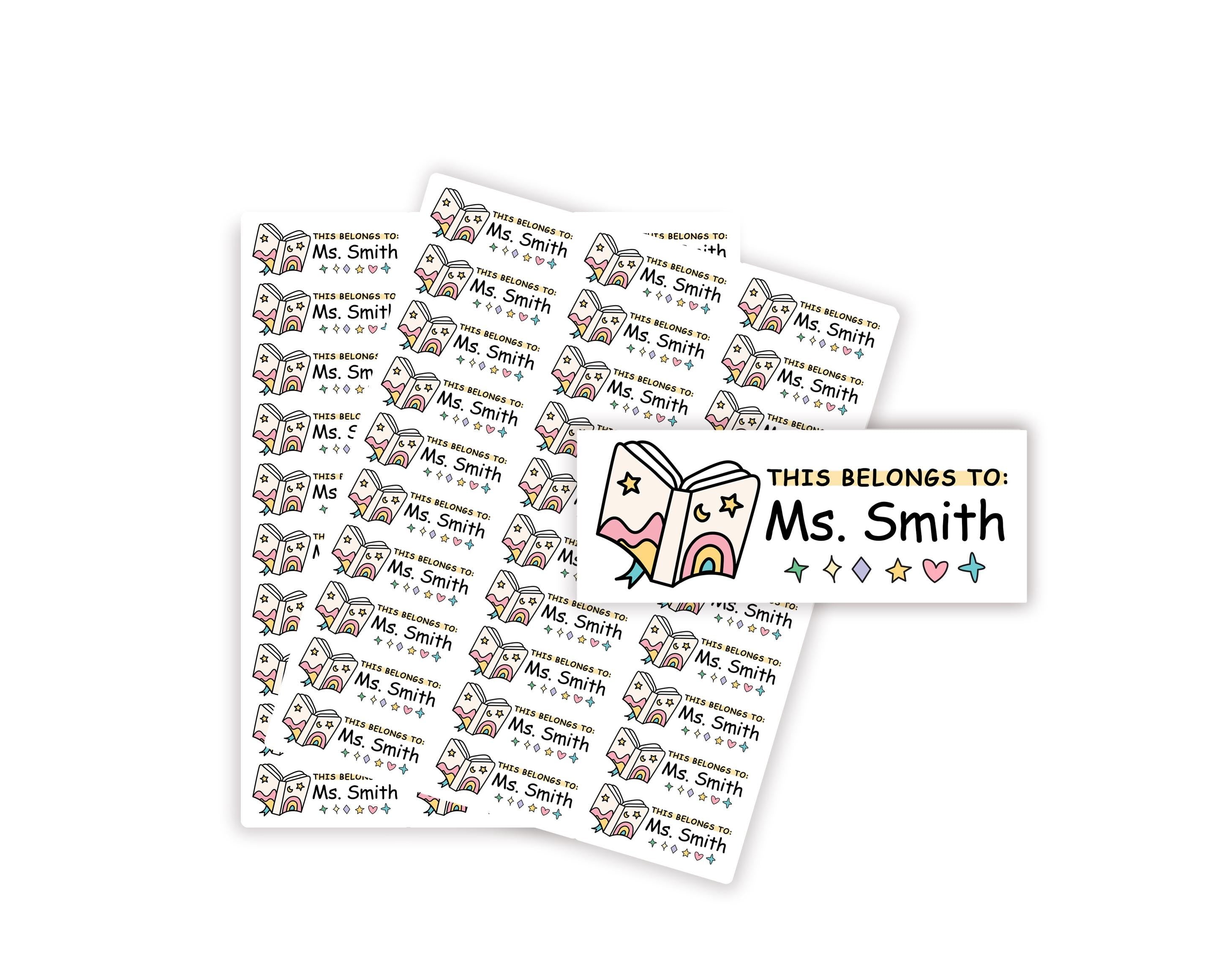 Personalized Teacher Book Stickers, Custom Name Classroom Library Labels,  Whimsical Rainbow Gift Labels