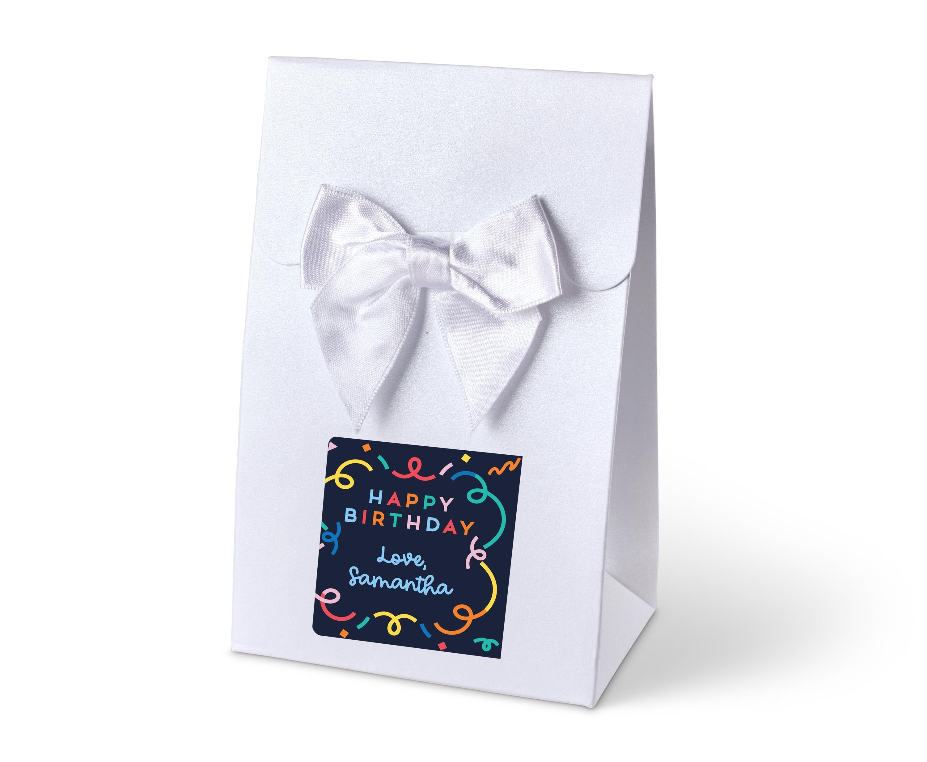 Happy Birthday DIY Blank Candy Boxes, Personalized White Favor Bag with Satin Bow