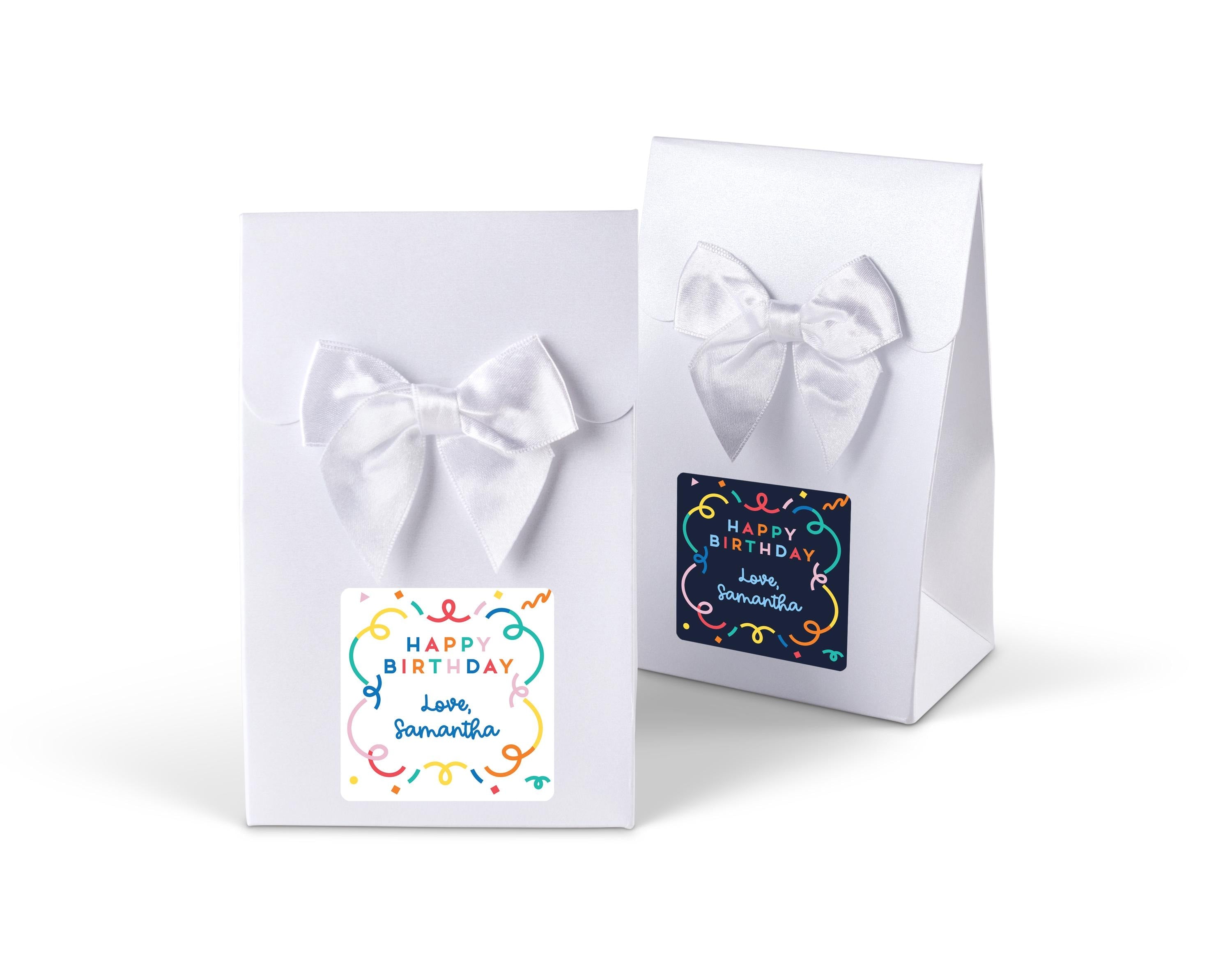 Happy Birthday DIY Blank Candy Boxes, Personalized White Favor Bag with Satin Bow