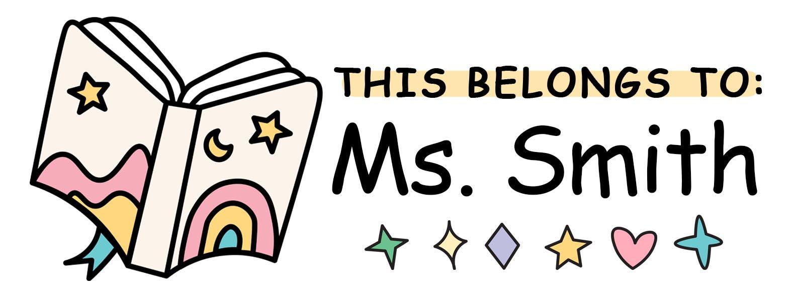 Personalized Teacher Book Stickers, Custom Name Classroom Library Labels,  Whimsical Rainbow Gift Labels
