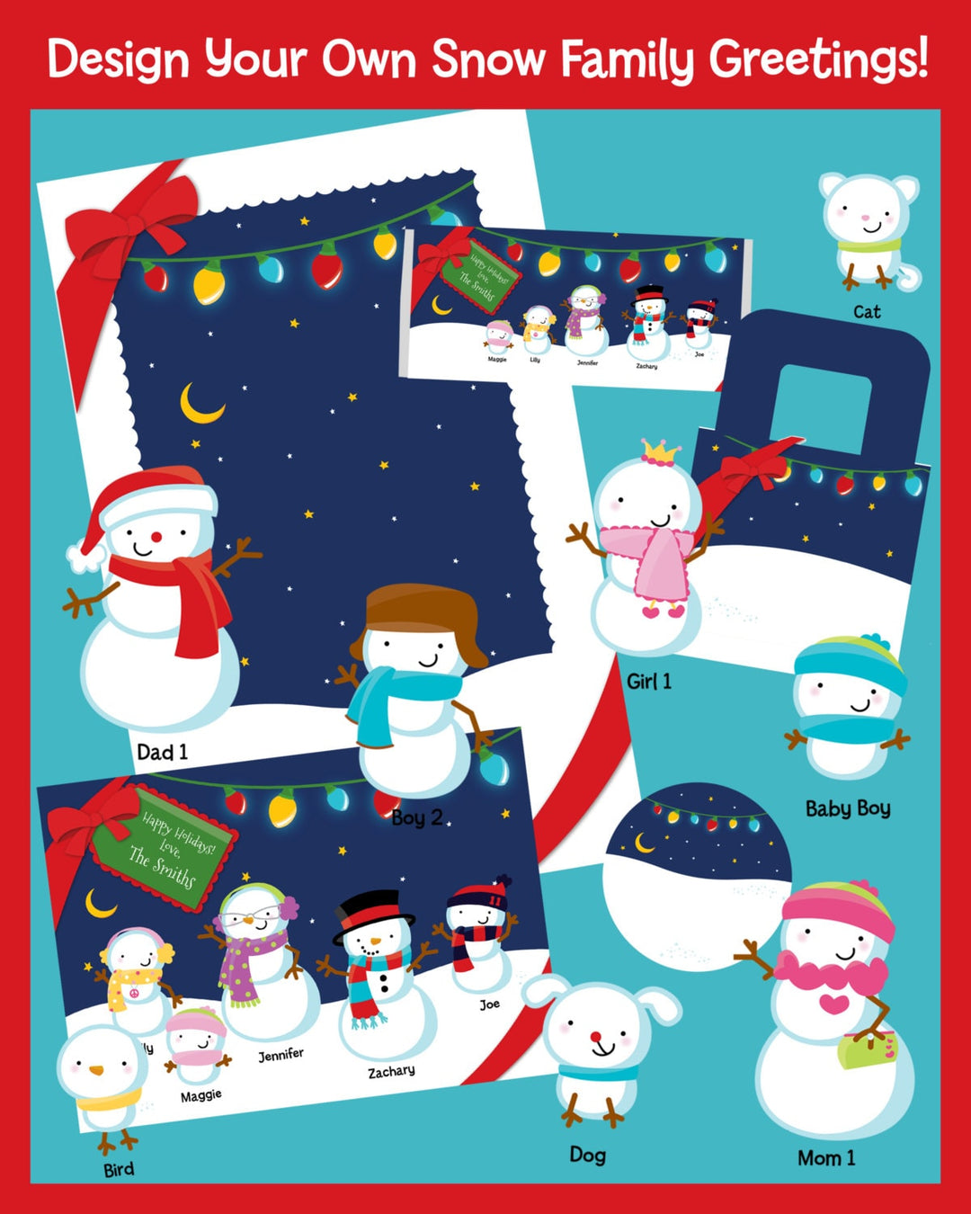 12 Design your own Snowman Family Greetings - Christmas Candy Bar Wrappers - Personalized Custom Sweet Treat Christmas Party Favors