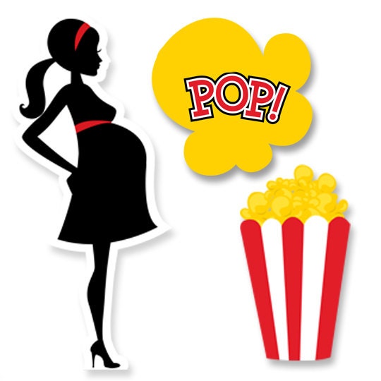 Ready To Pop Baby Shower Party Silhouettes Printed Photo Prop Cut-Out Shapes in Yellow, Black & Red