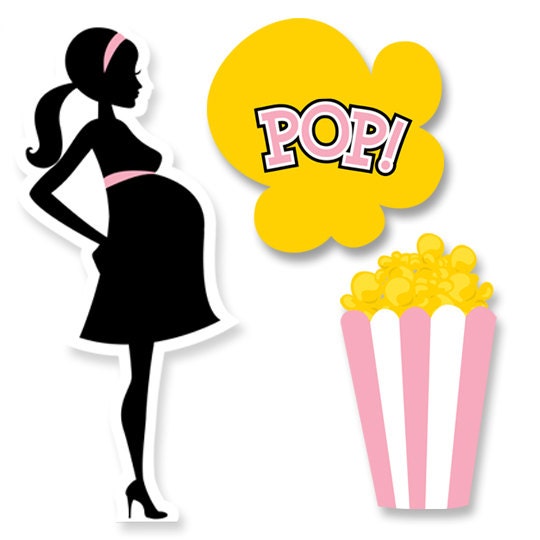 Ready To Pop Pink Baby Shower Party Silhouettes Printed Photo Prop Cut-Out Shapes in Yellow, Black & Pink