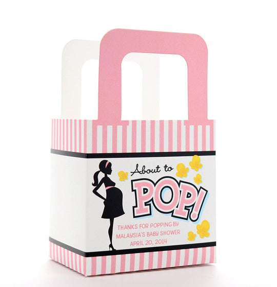 Baby Shower Favor Boxes - Ready To Pop Pink - Personalized Custom Party Treat Container Gift Bags - Set Of 10
