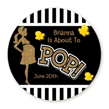 Ready To Pop Glitter Popcorn Stickers for Baby Shower, Thank You Stickers Baby Shower Favors, About To Pop Party, Round Stickers for Favor